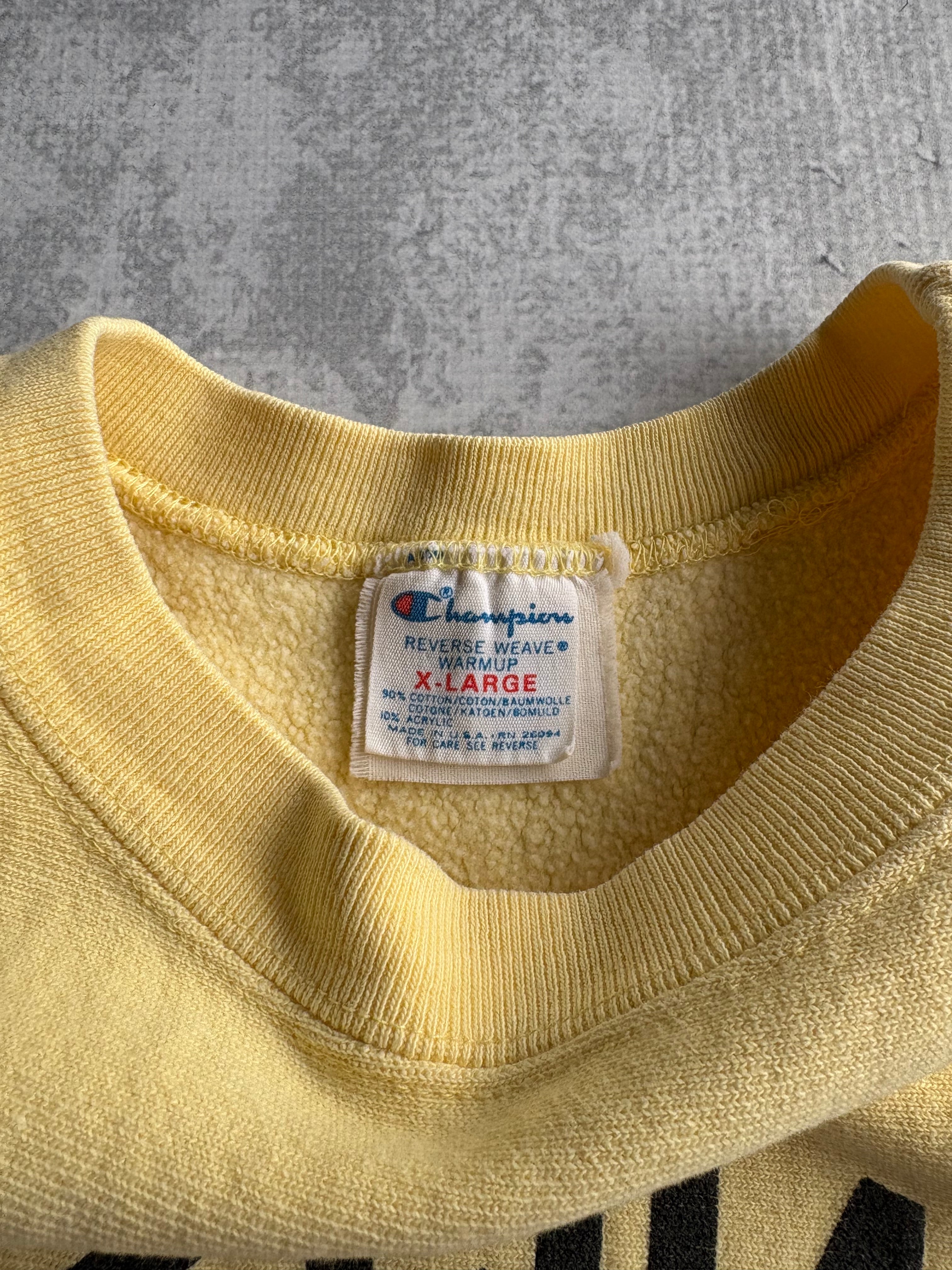 Vintage 80s Champion Reverse Weave Lifeguard Iowa Okoboji Yellow Sweater - XL