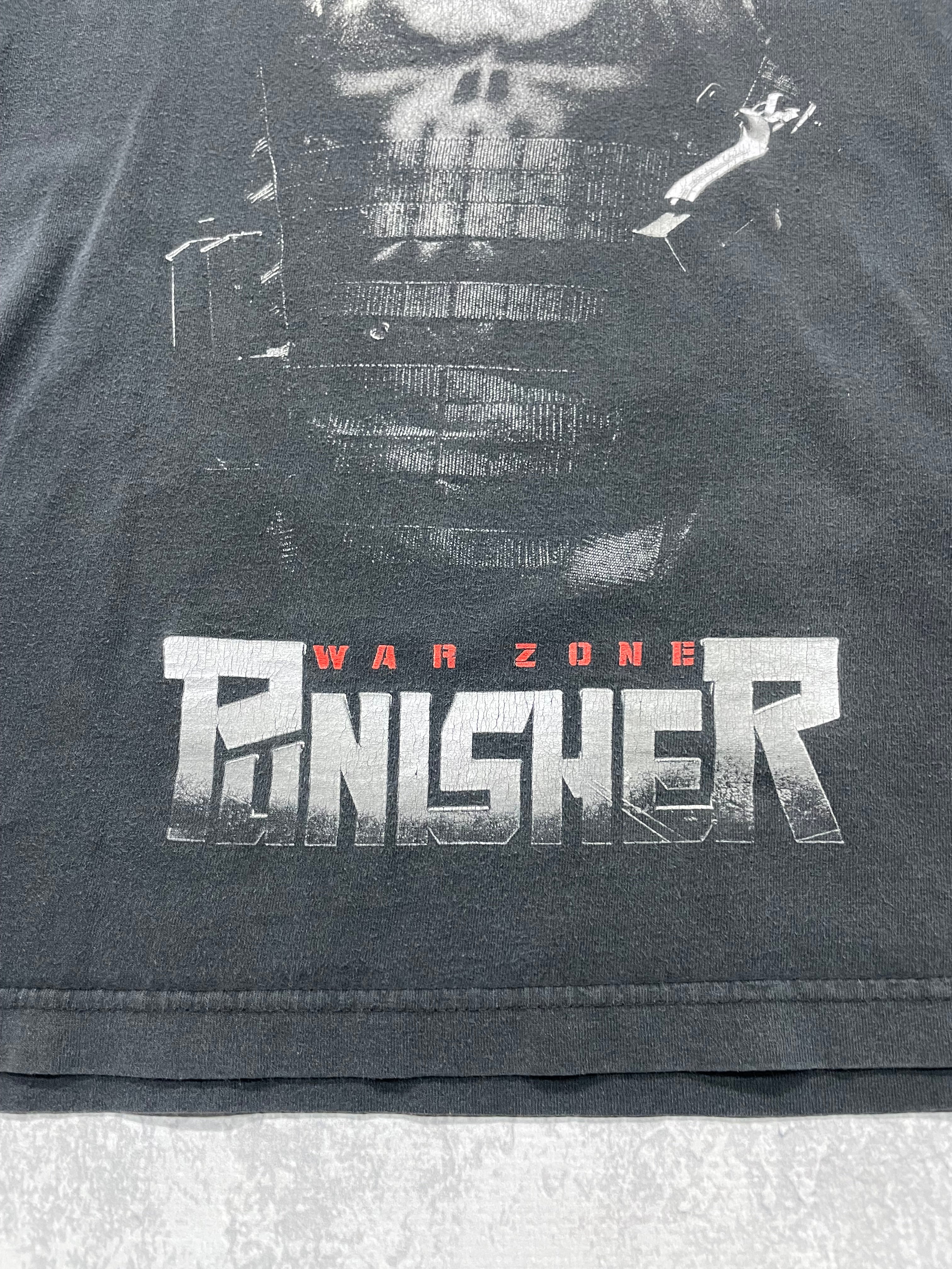 Vintage Marvel Punisher Warzone Big Print Faded Black Tee Shirt - M