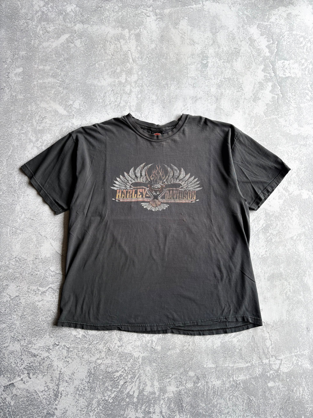 Vintage Y2K Harley Davidson Logo Faded Biker Black Tee Shirt - 2XL