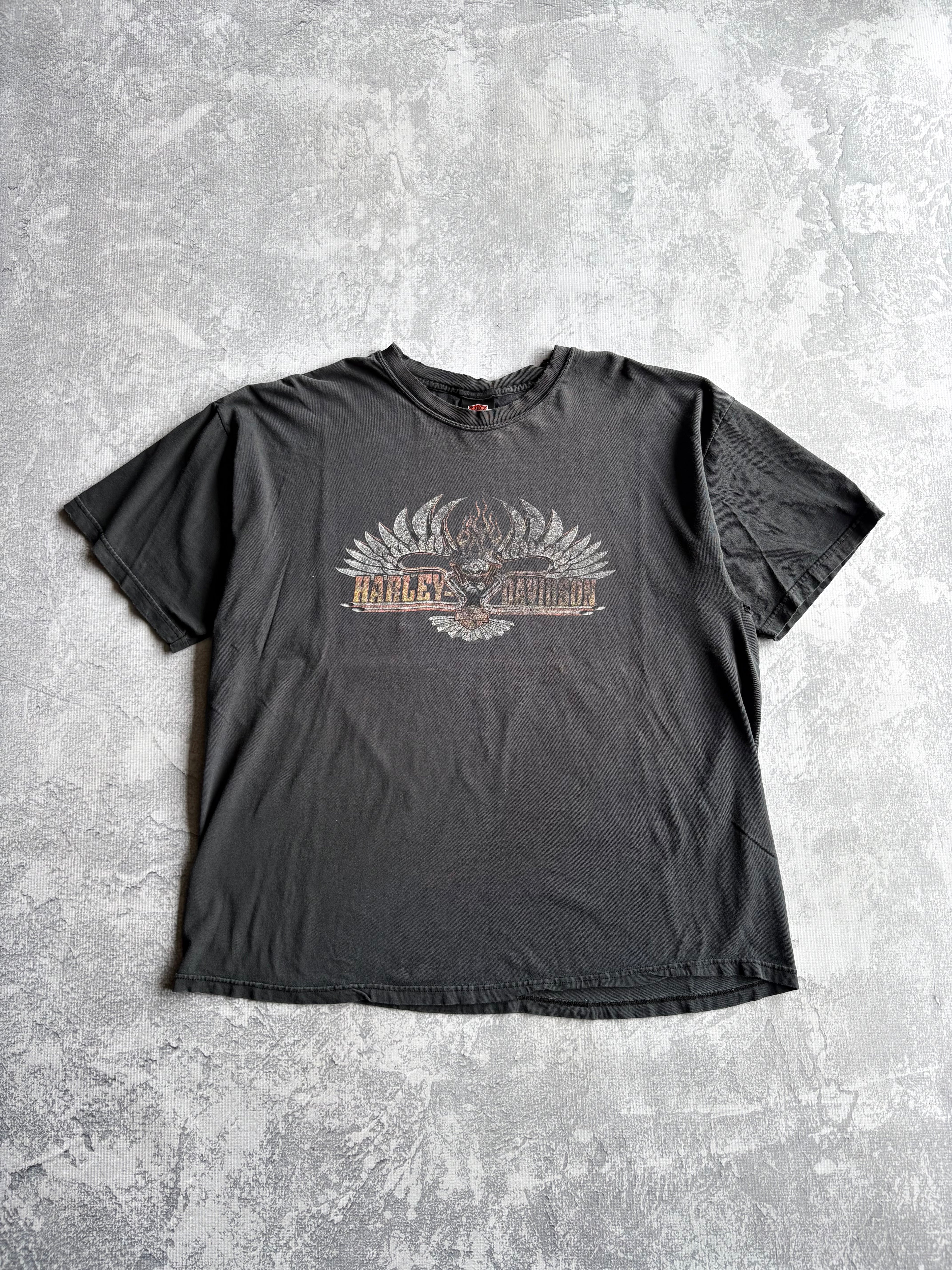 Vintage Y2K Harley Davidson Logo Faded Biker Black Tee Shirt - 2XL