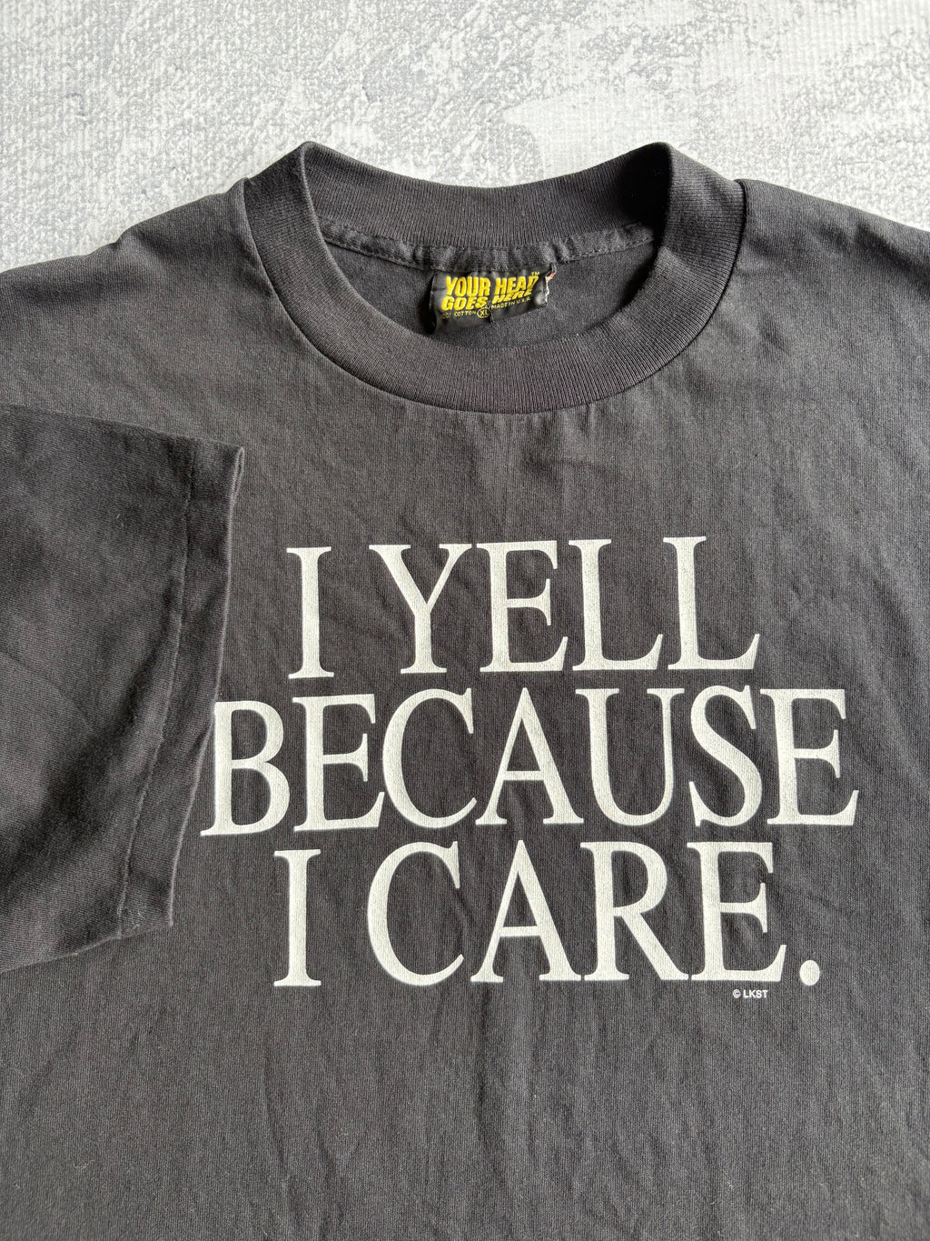 Vintage 90s “I Yell Because I Care” Black Tee Shirt - XL