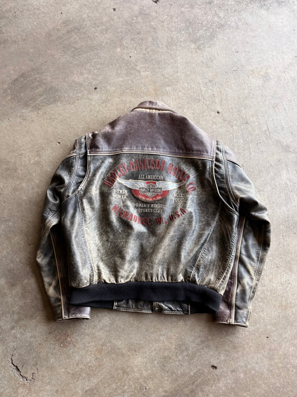 Vintage 90s RARE Harley Davidson Embroidered Distressed Black Purple Leather Jacket - XL