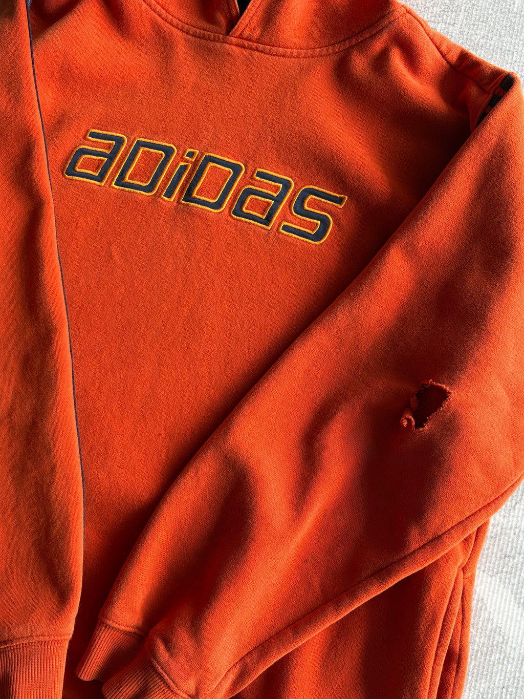 Vintage 90s Adidas Spellout Orange Hoodie - S