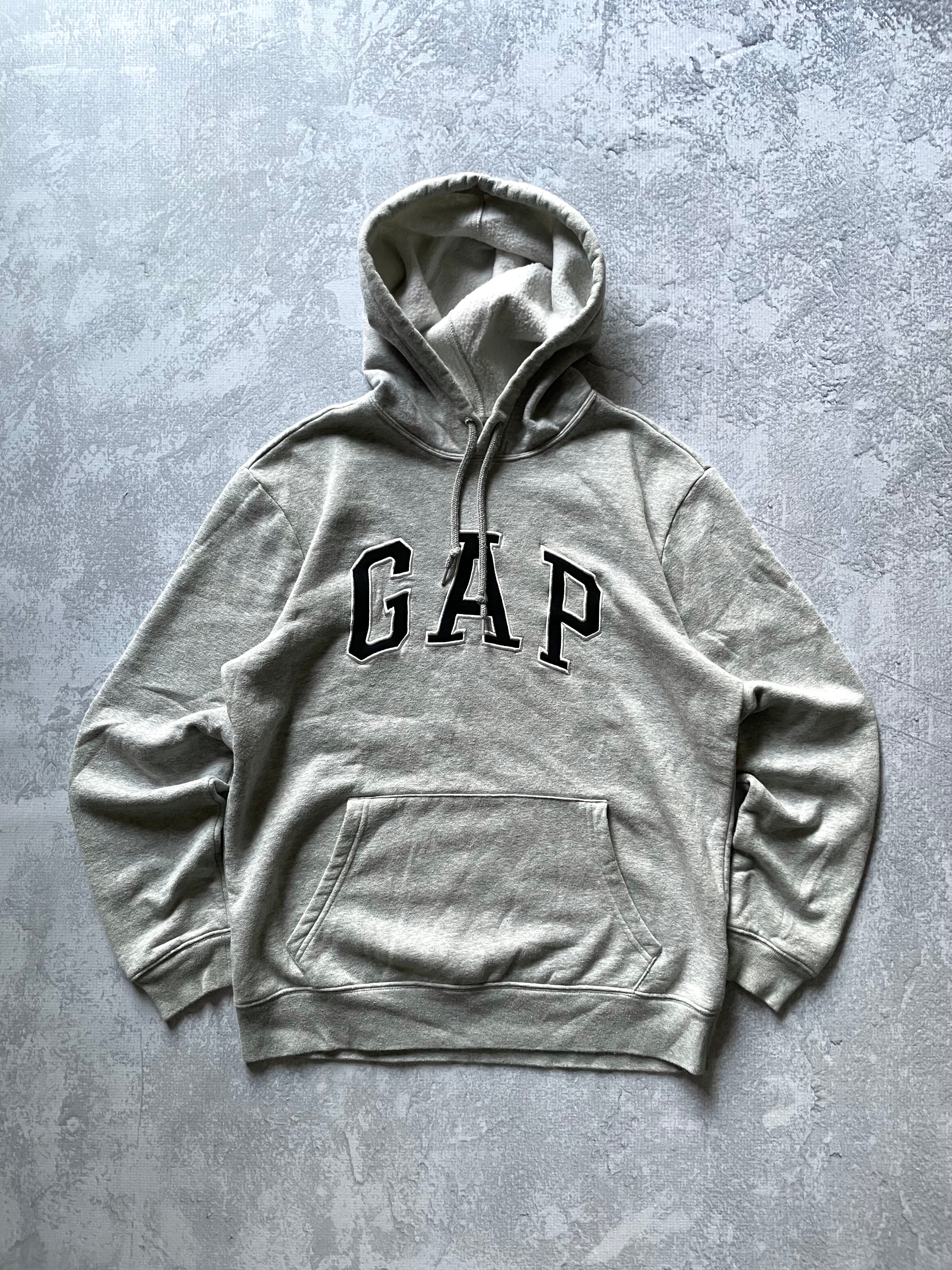 Y2K Gap Spellout Embroidered Grey Hoodie - S