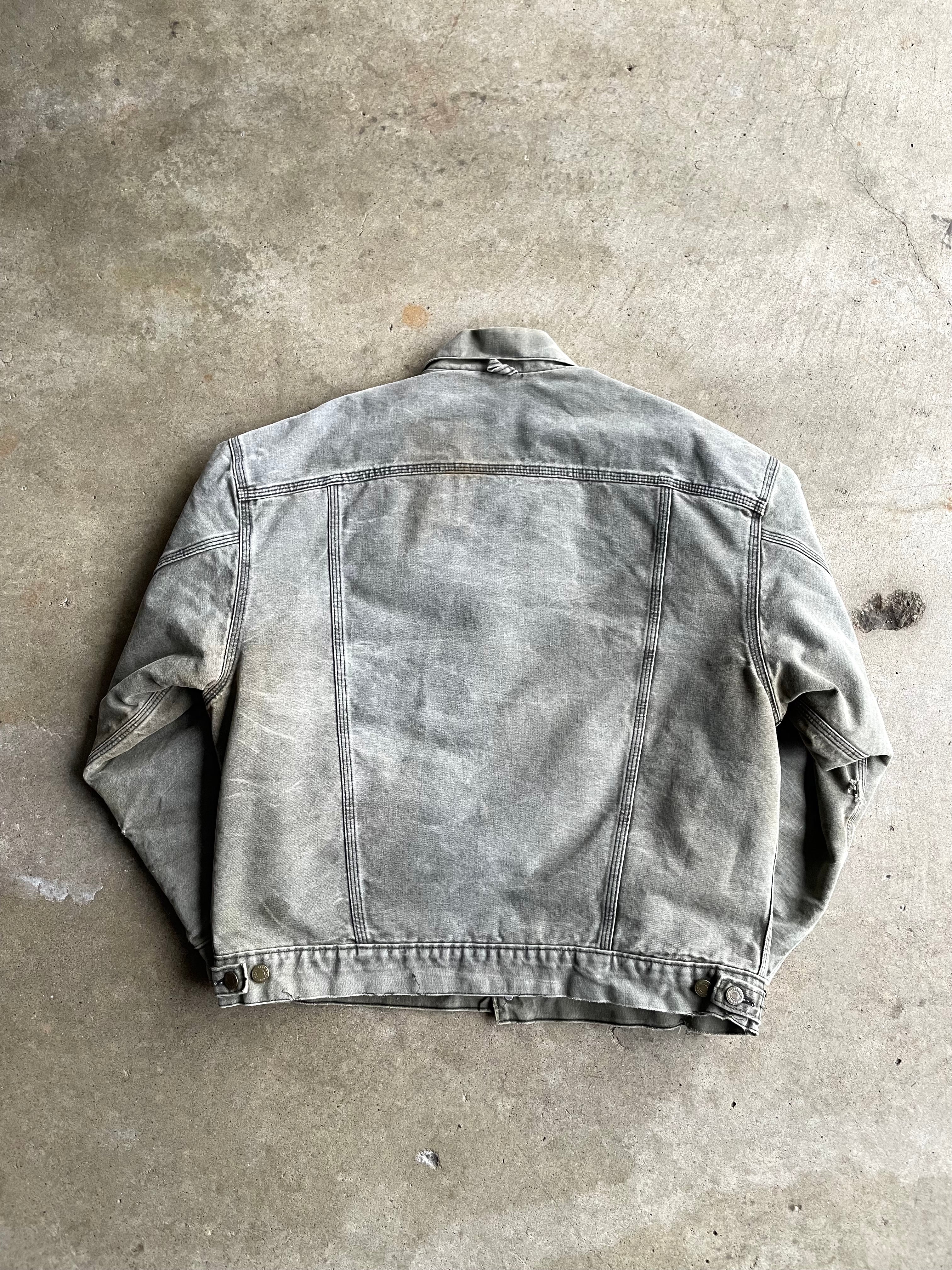 Vintage 90s JB182 Rare Carhartt Green Blanket Lined Distressed Trucker Jacket - L