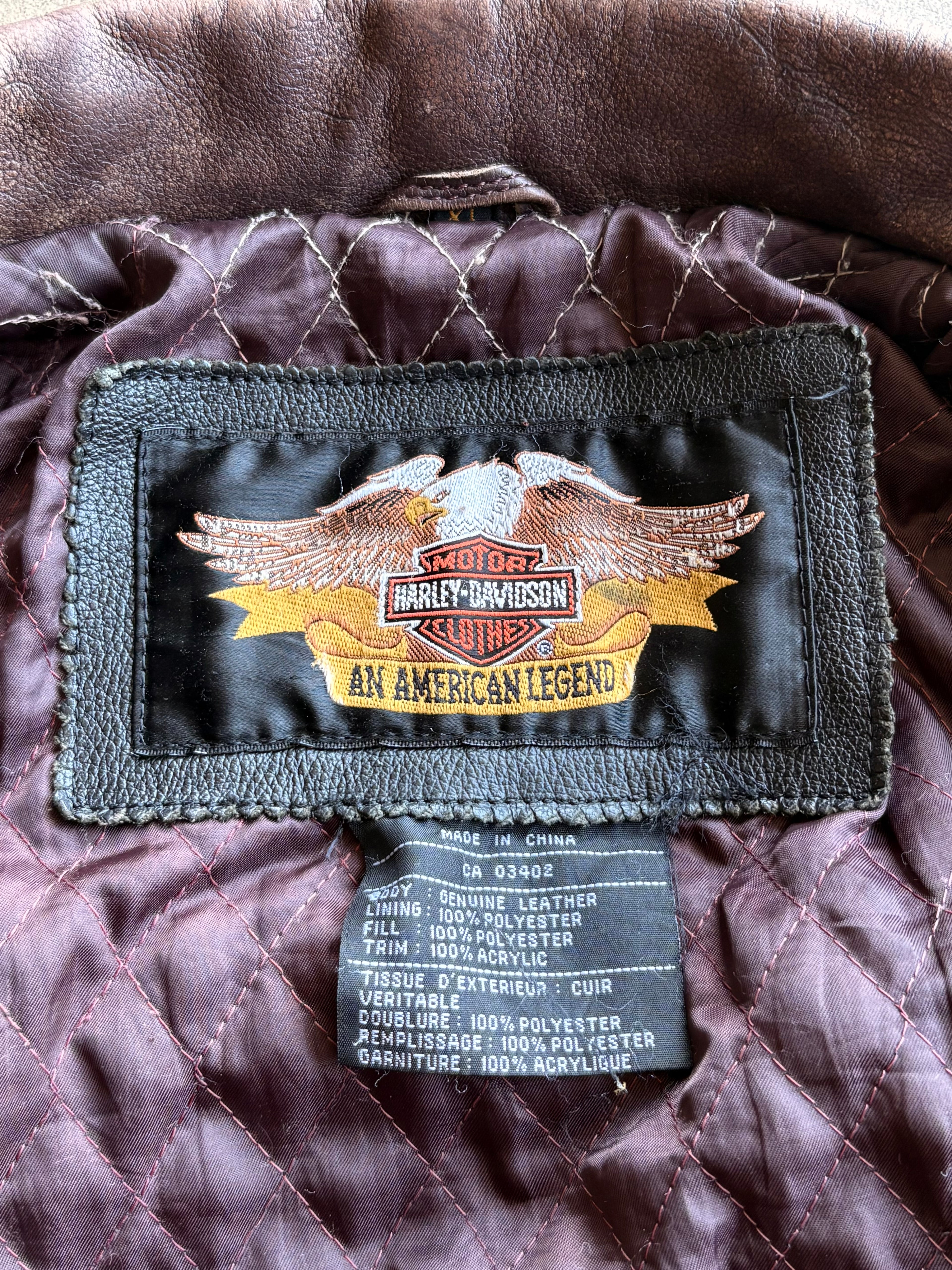 Vintage 90s RARE Harley Davidson Embroidered Distressed Black Purple Leather Jacket - XL