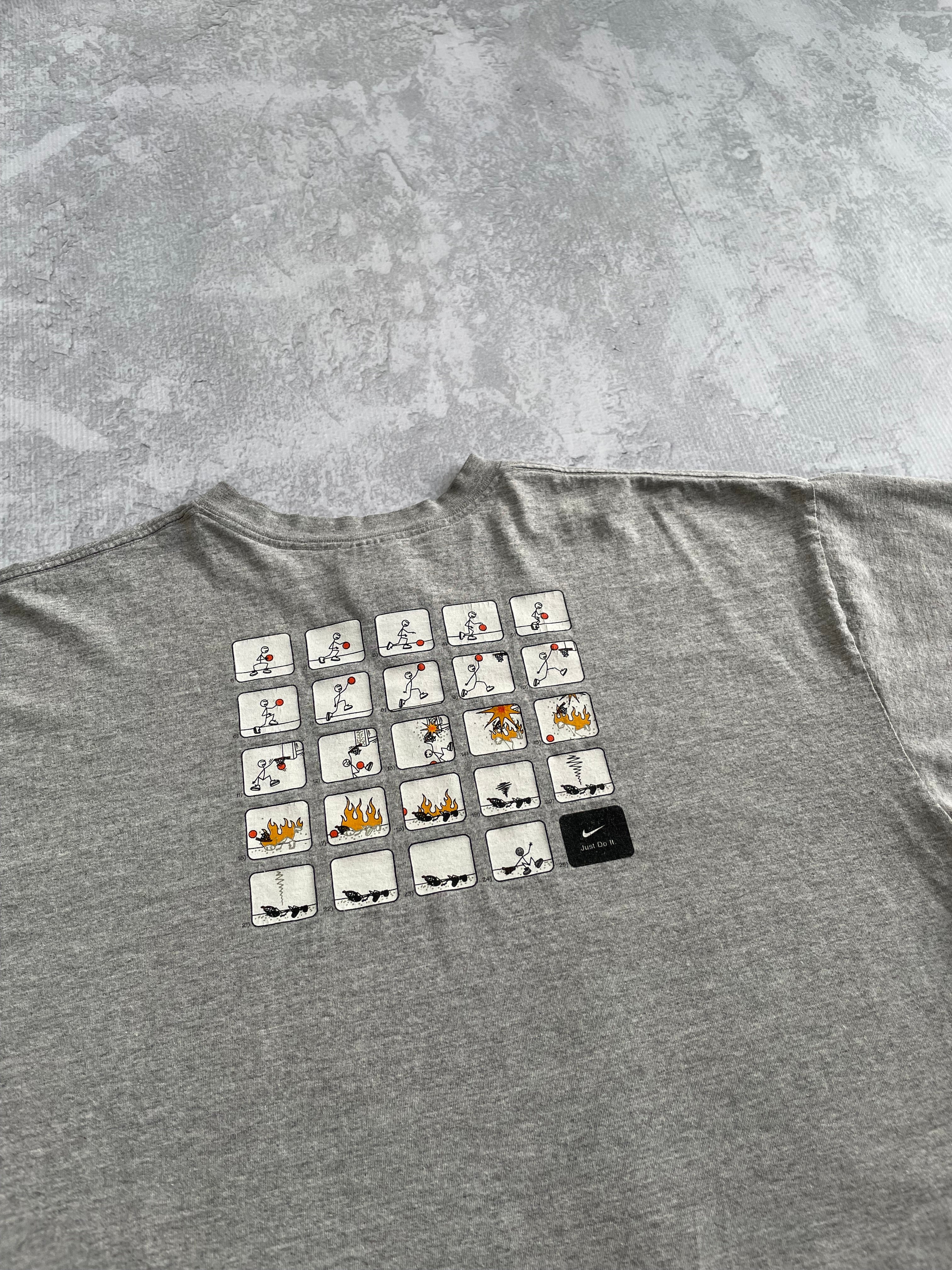Vintage 2000s Nike Just Do It Basketball Cartoon Grey Tee Shirt - XL