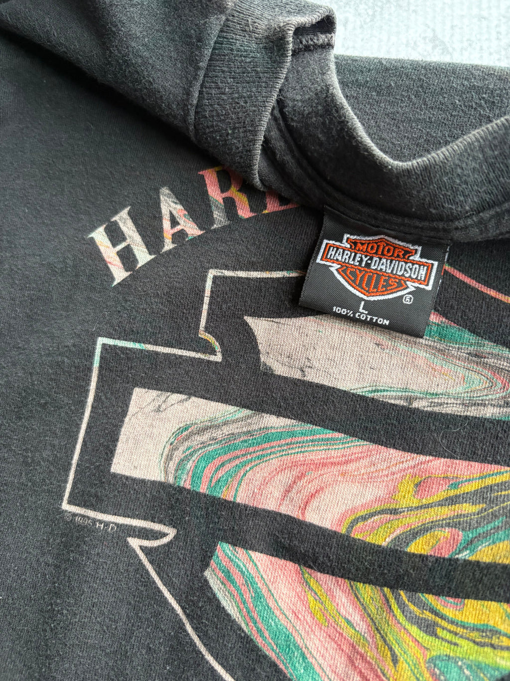 Vintage 1995 Harley Davidson Marble Logo Tee Shirt - L