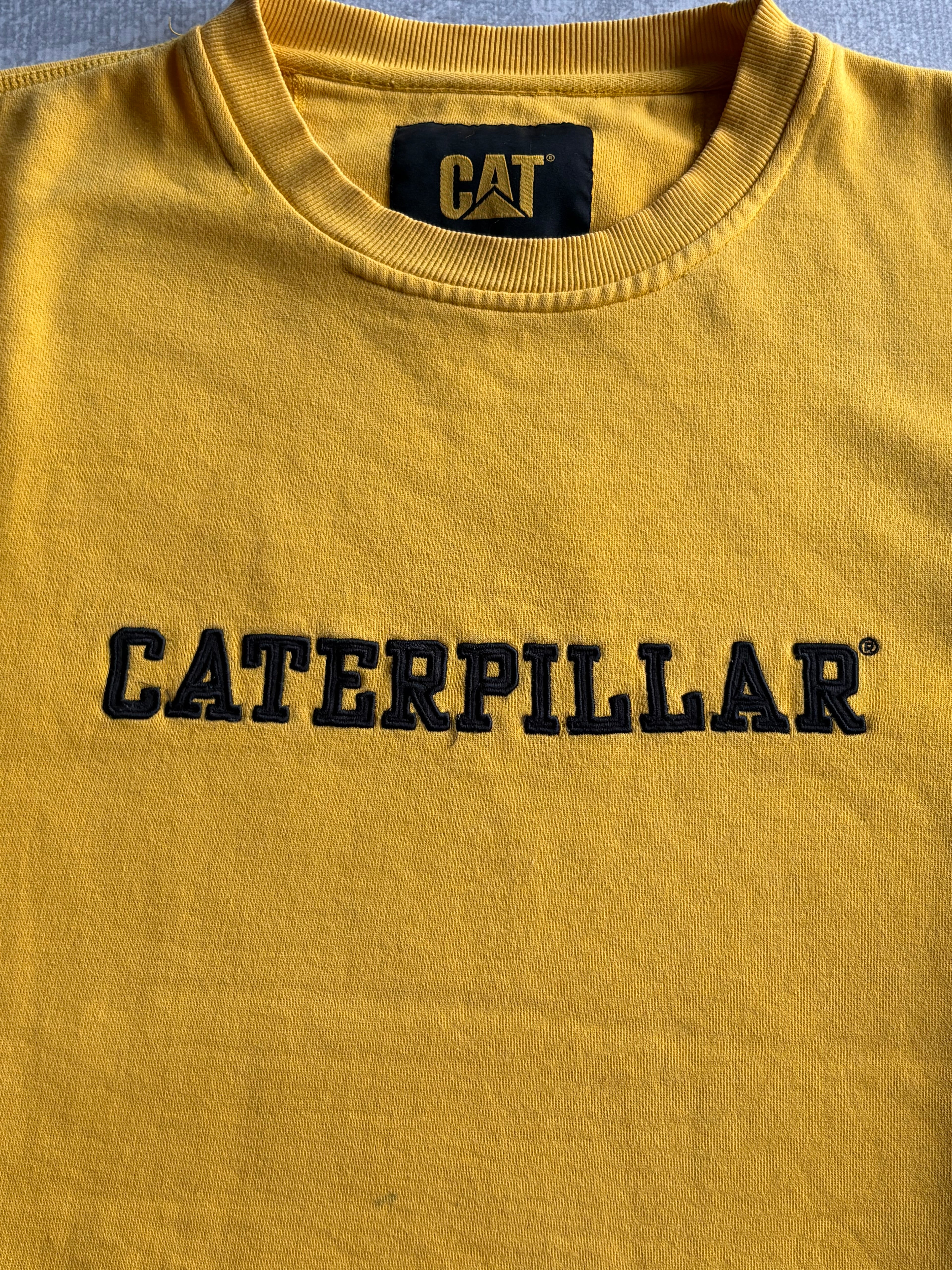 Vintage Caterpillar Spellout Yellow Crewneck Sweater - 2XL