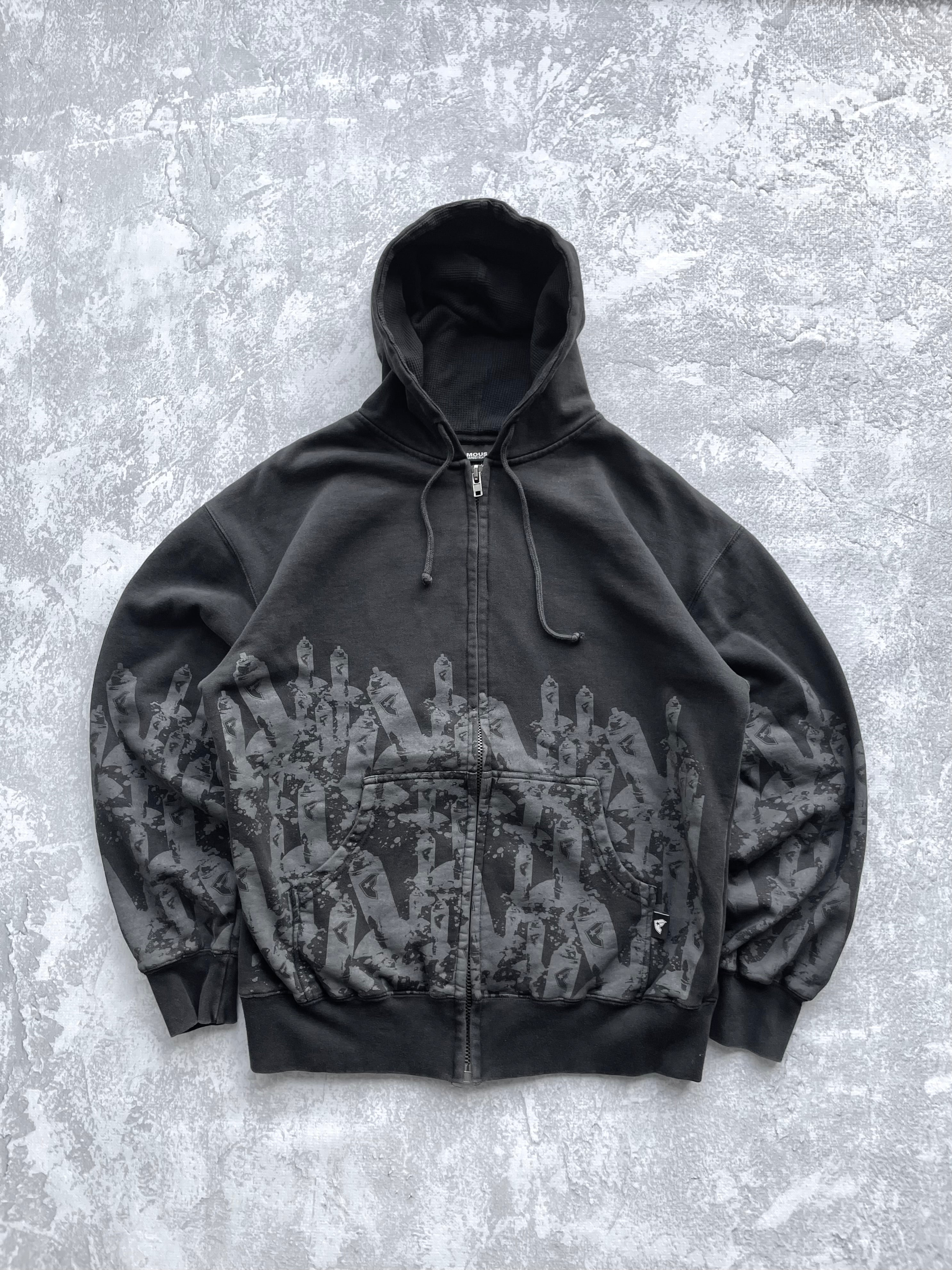 Vintage Famous Stars and Straps AOP Full Zip Logo Hoodie - Large