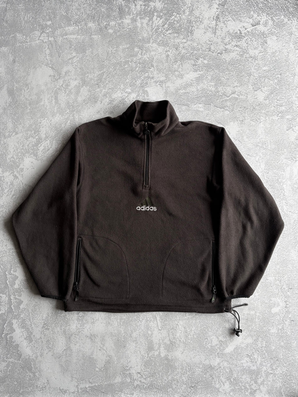 Vintage 90s Adidas Logo Quarter Zip Black Fleece Sweater - L