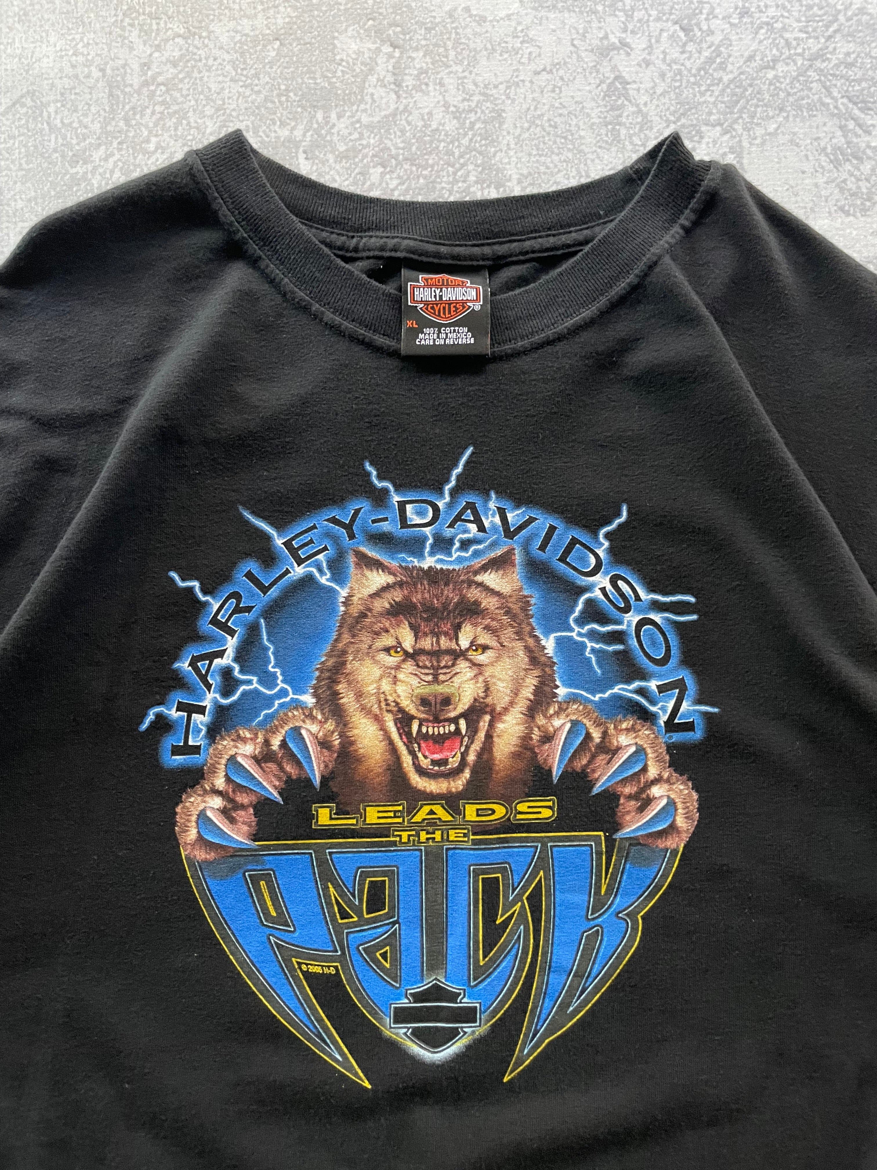Vintage 2000 Harley Davidson Leader of the Pack Wolf Lightning Tee Shirt - XL
