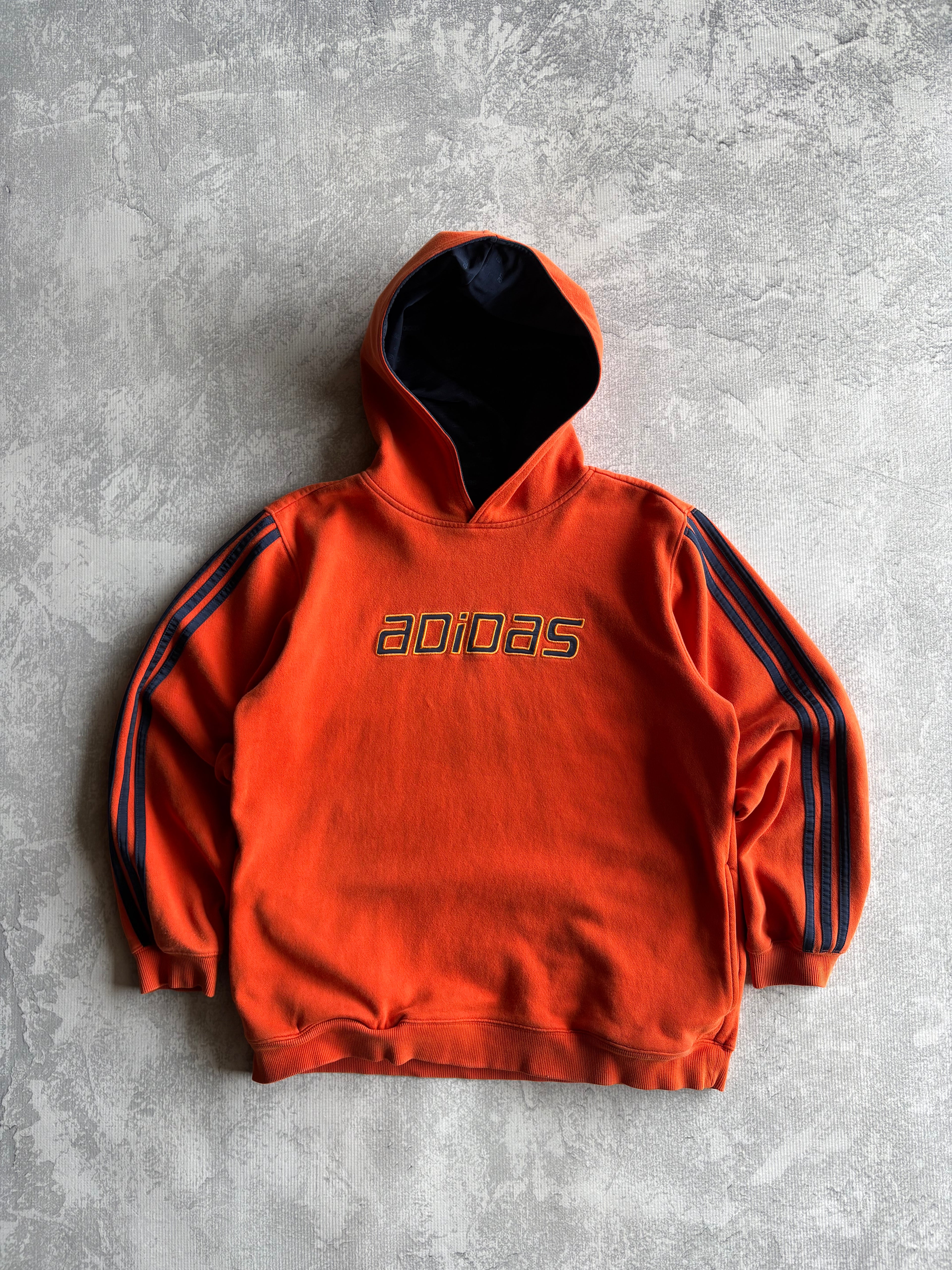 Vintage 90s Adidas Spellout Orange Hoodie - S