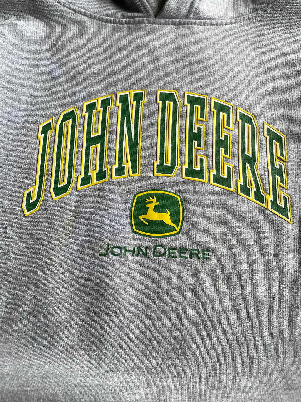 Vintage John Deere Spellout Logo Grey Hoodie - L