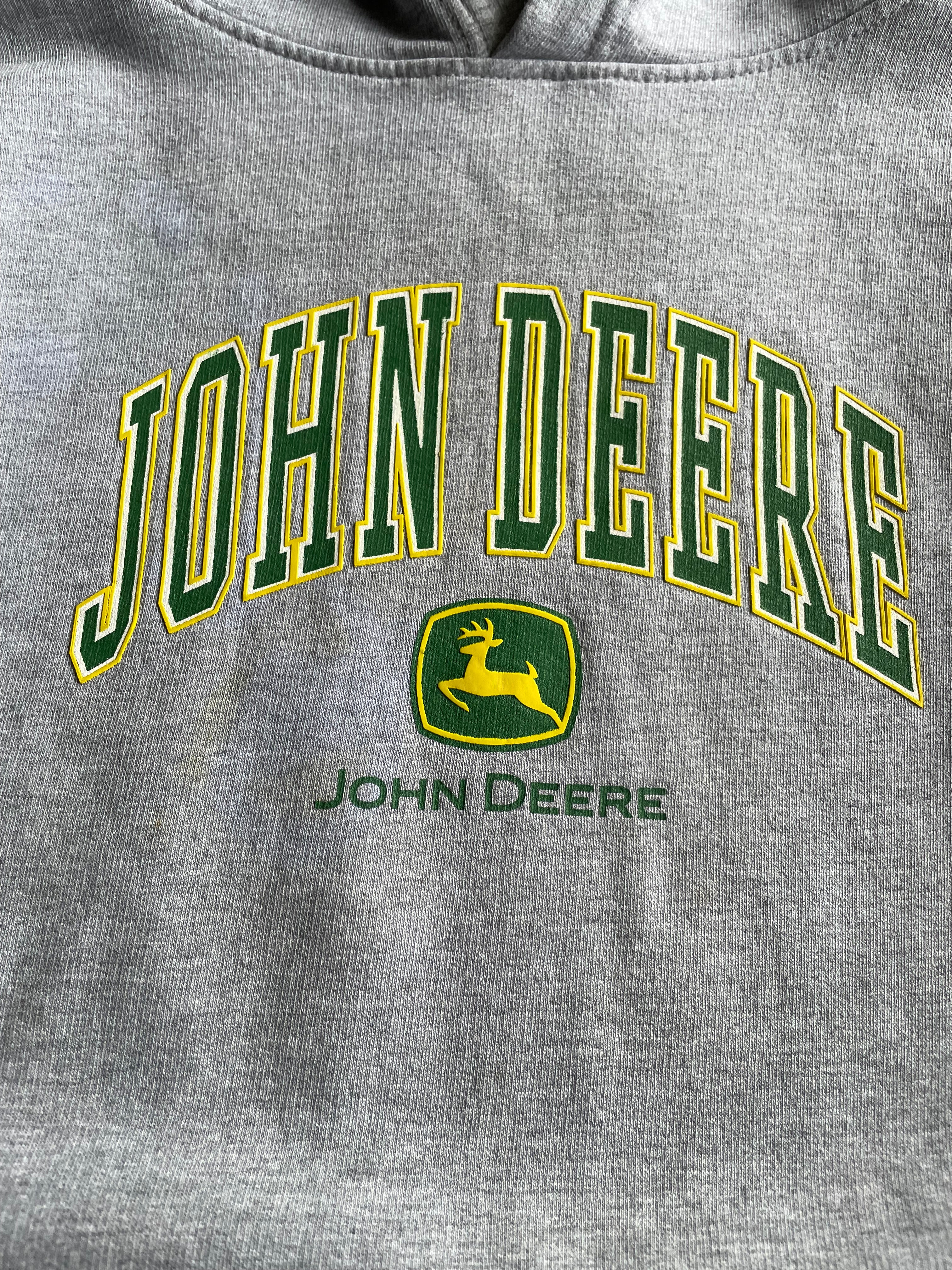 Vintage John Deere Spellout Logo Grey Hoodie - L
