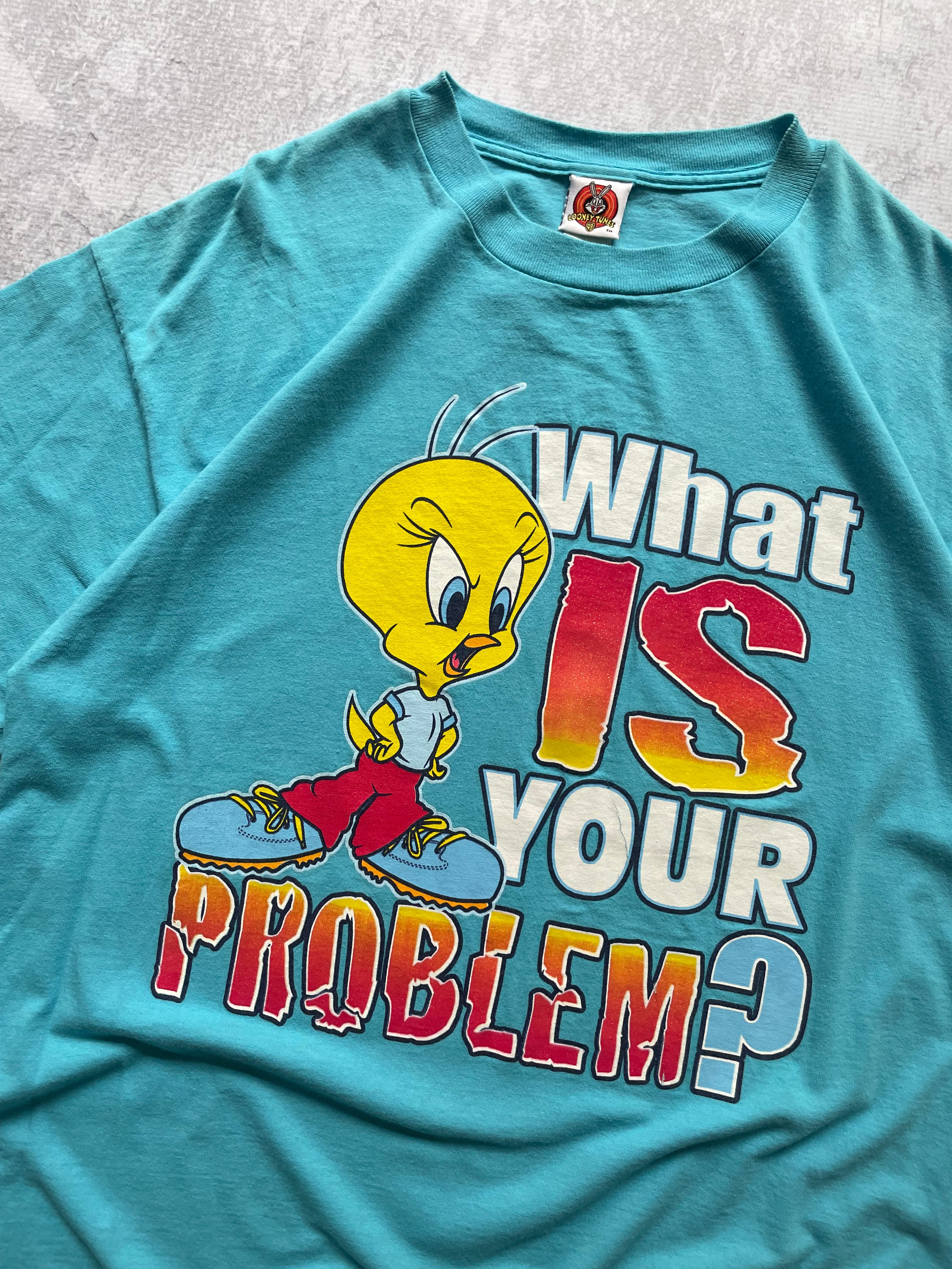Vintage 90s Looney Tunes Tweety Funny What is Your Problem Tee Shirt - XL
