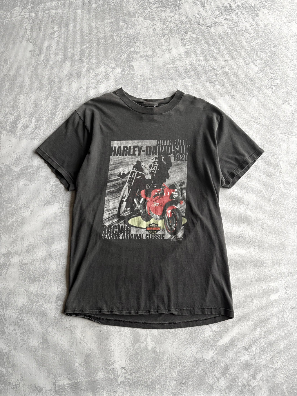 Vintage 1998 Harley Davidson Motorcycle Racing Faded Tee Shirt - XL