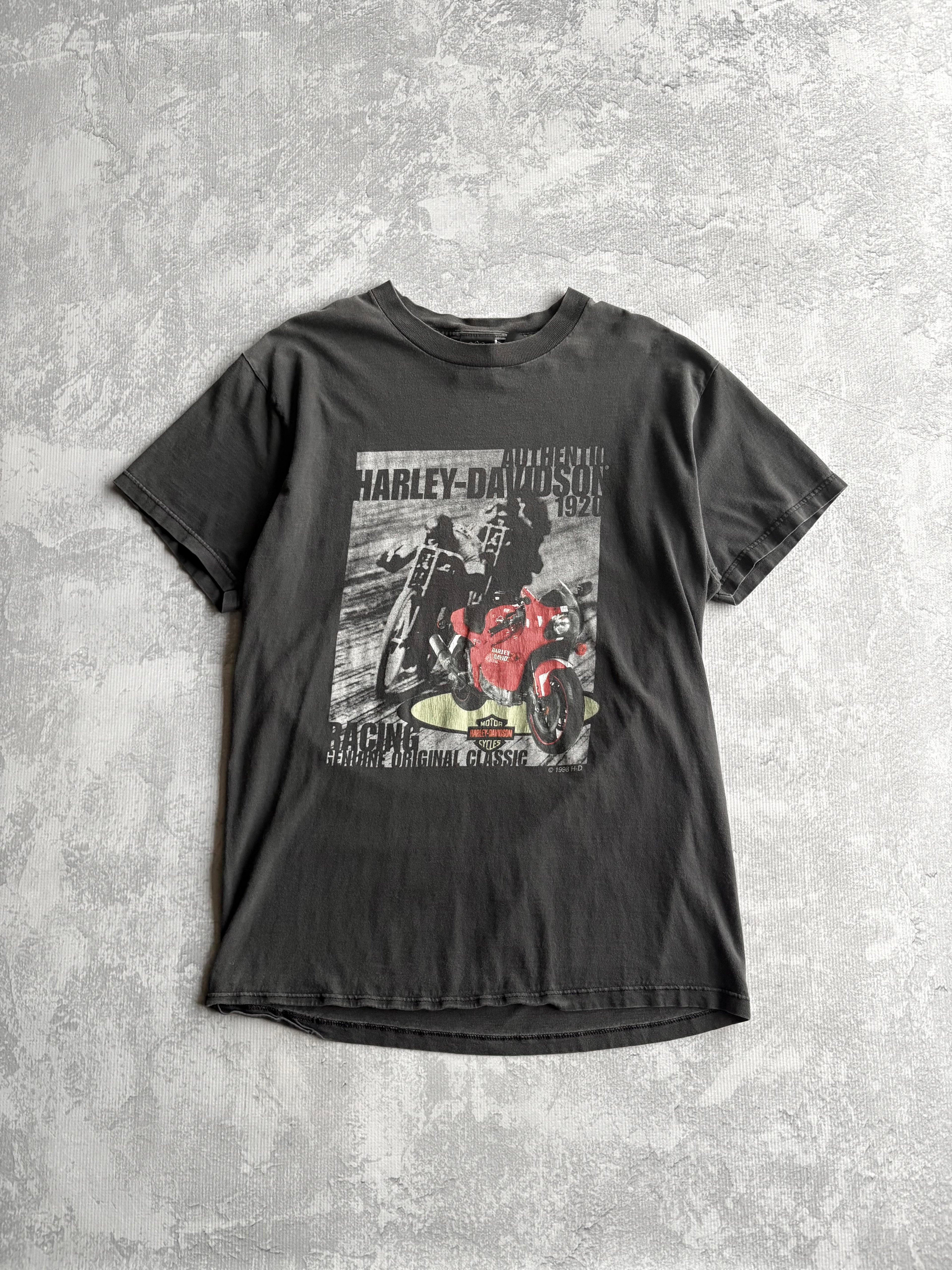Vintage 1998 Harley Davidson Motorcycle Racing Faded Tee Shirt - XL