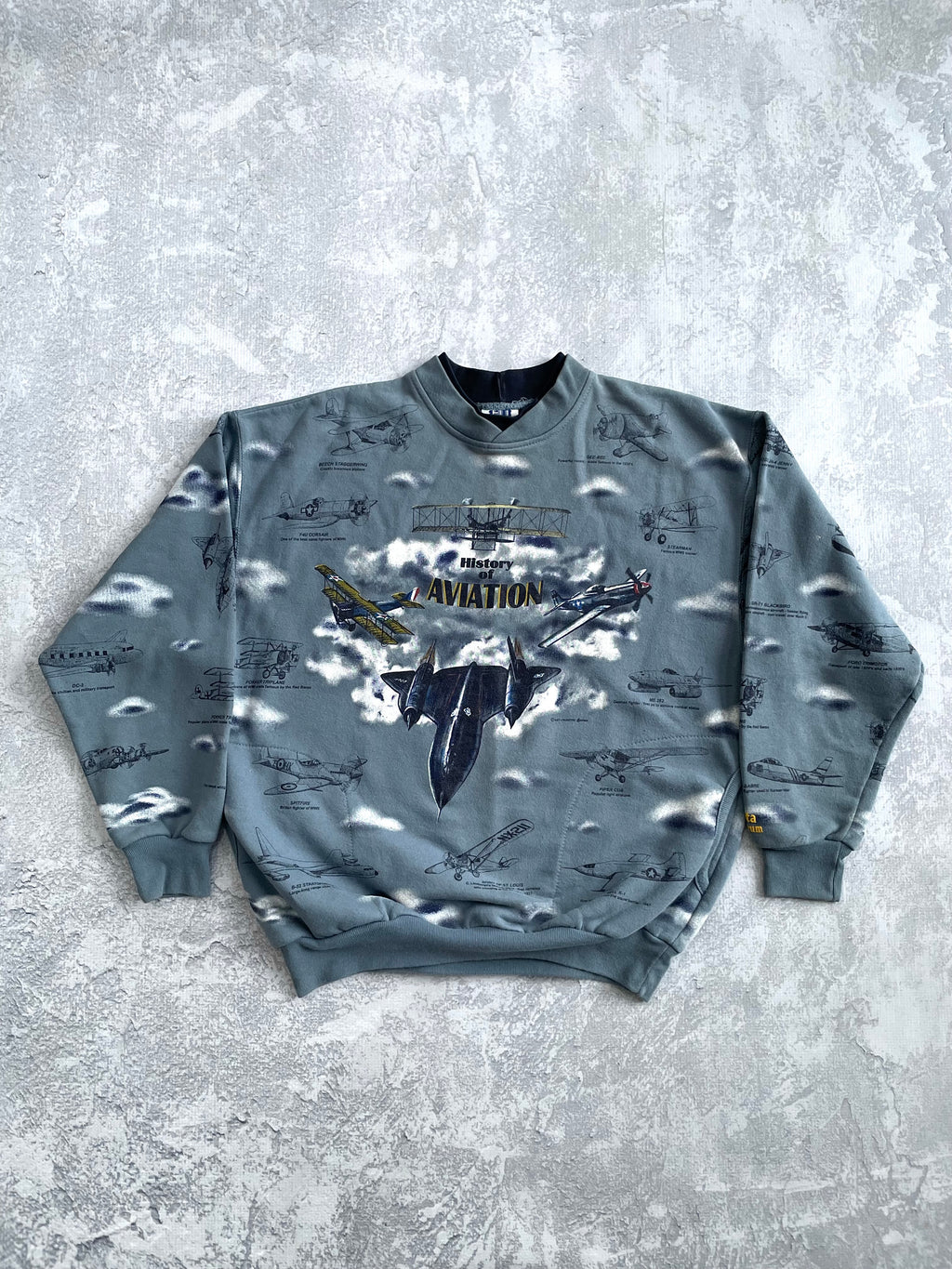 Vintage 90s Aviation AOP Blue Sweater - L