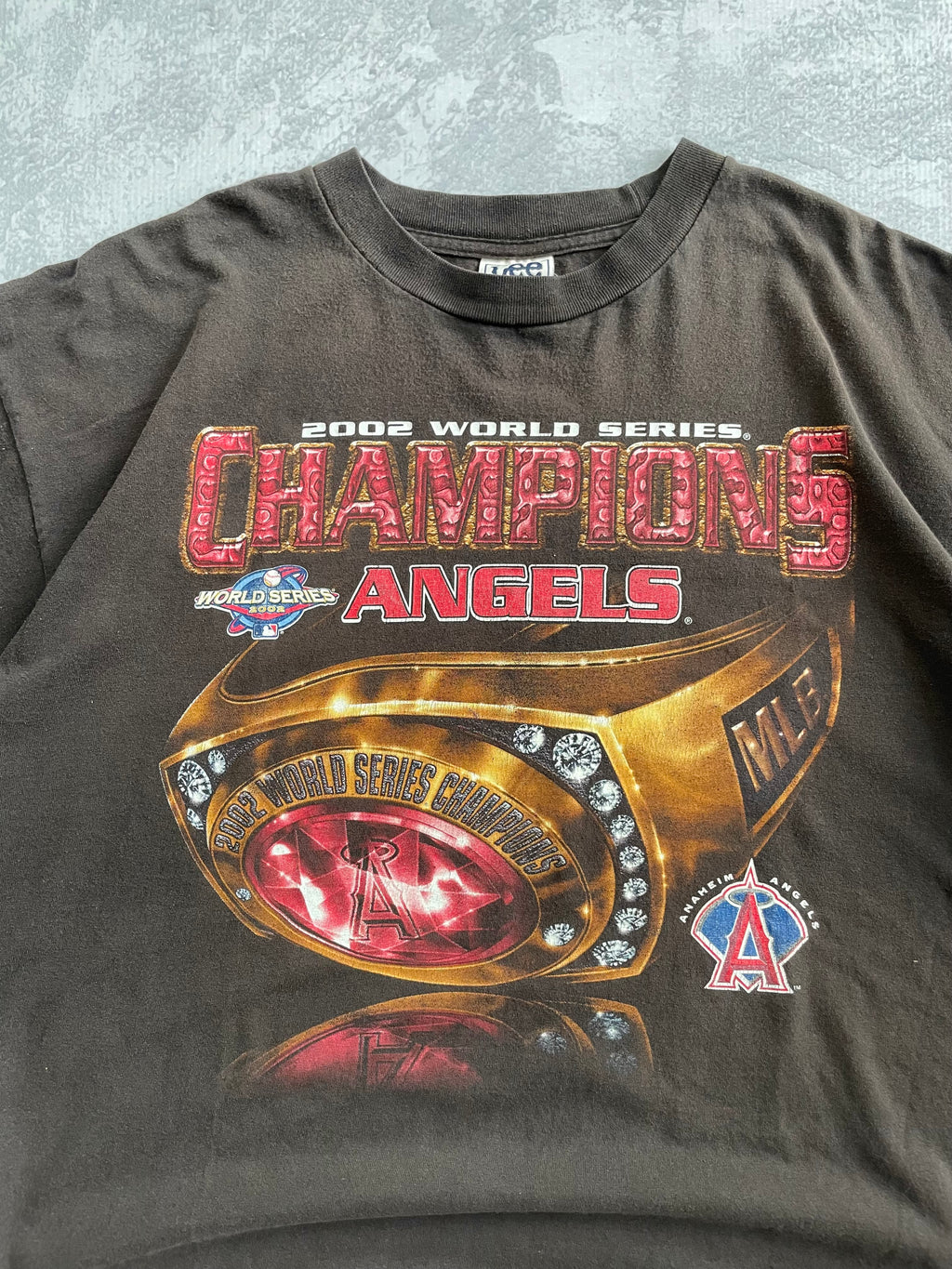 Vintage 2002 Angels World Series Champions Ring Tee Shirt - 2XL