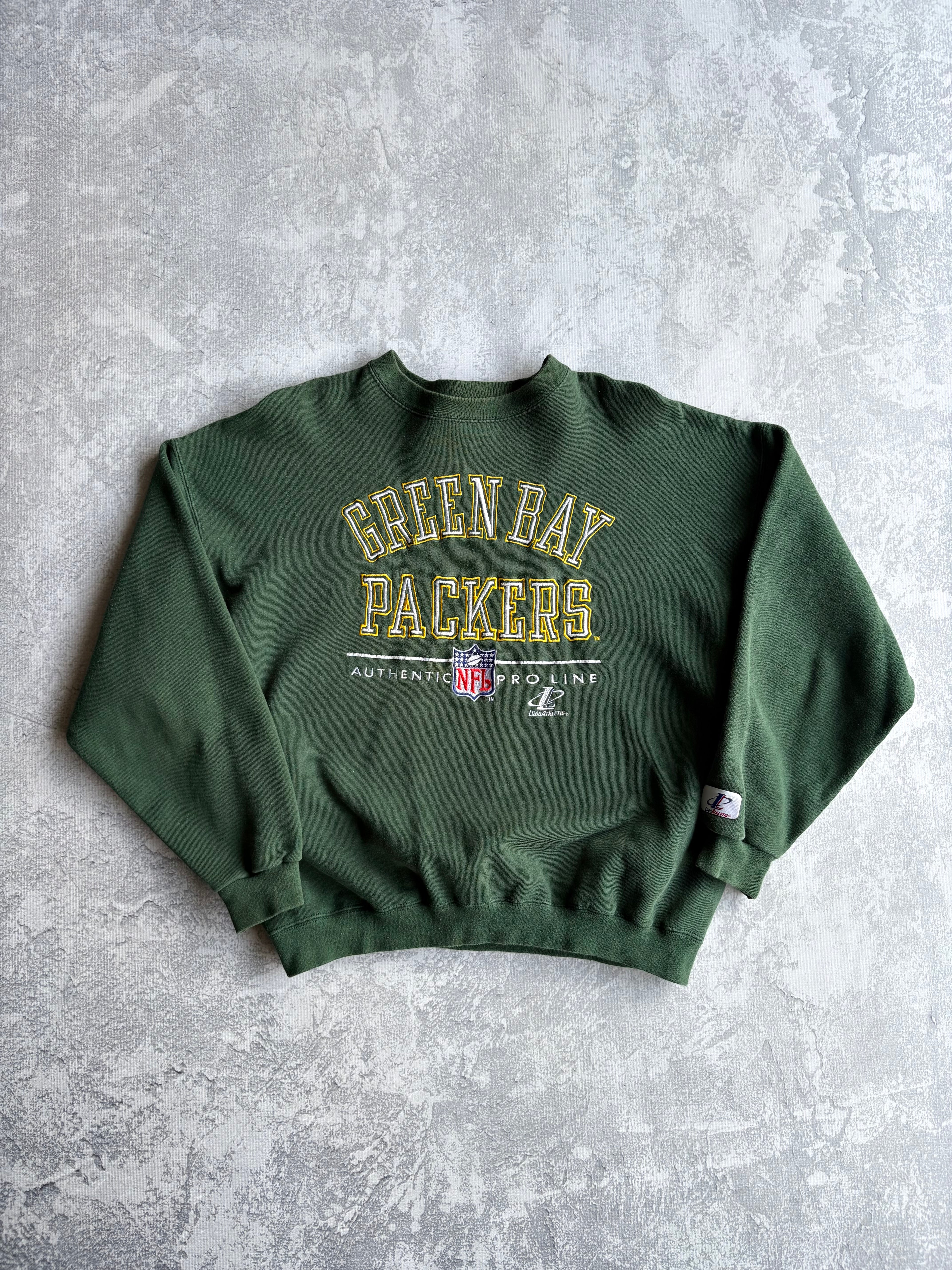 Vintage 90s Logo Athletic Green Bay Packers Green Green Crewneck - L