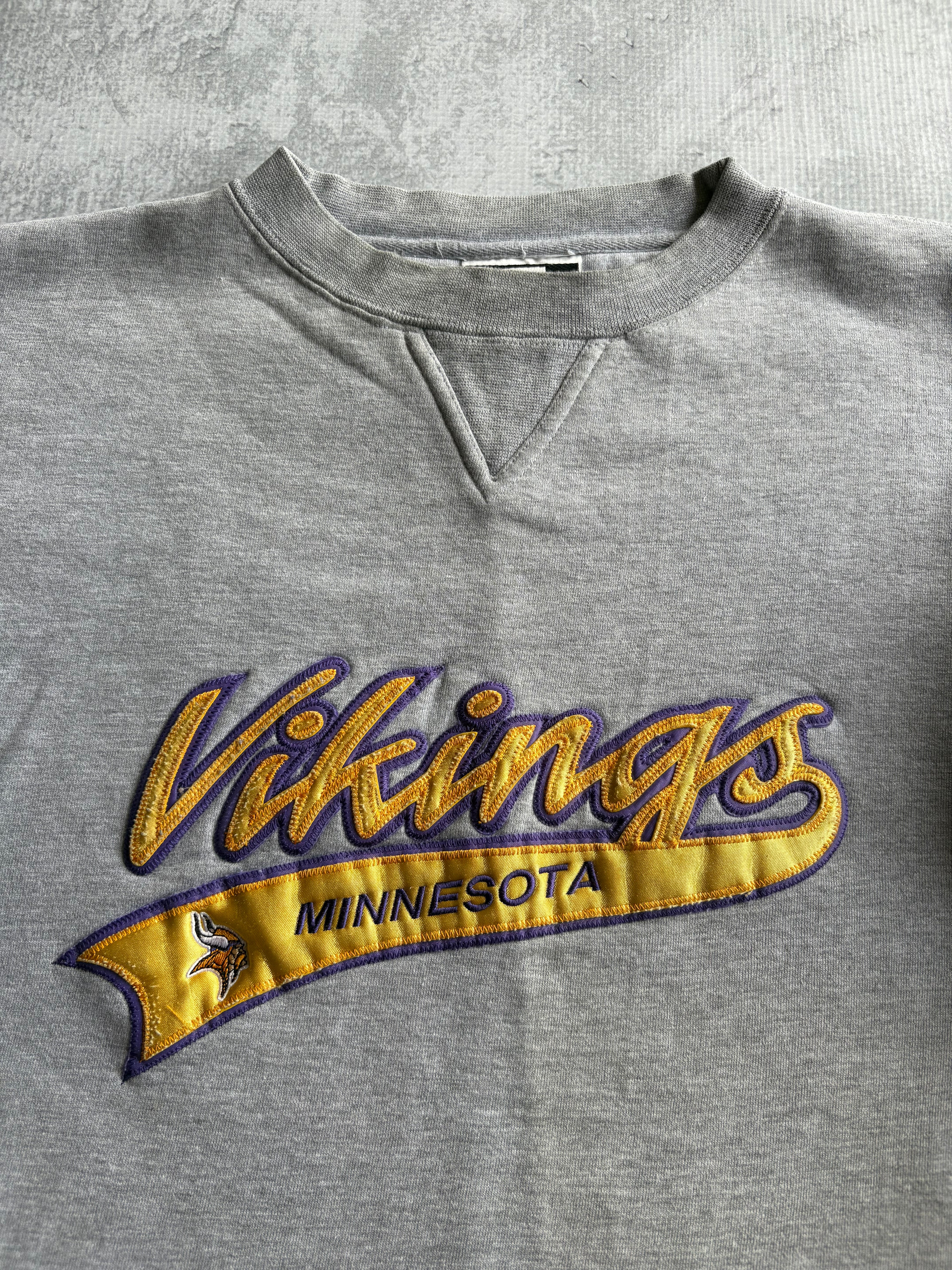 Vintage 90s Puma Minnesota Vikings NFL Grey Spellout Sweater - XL
