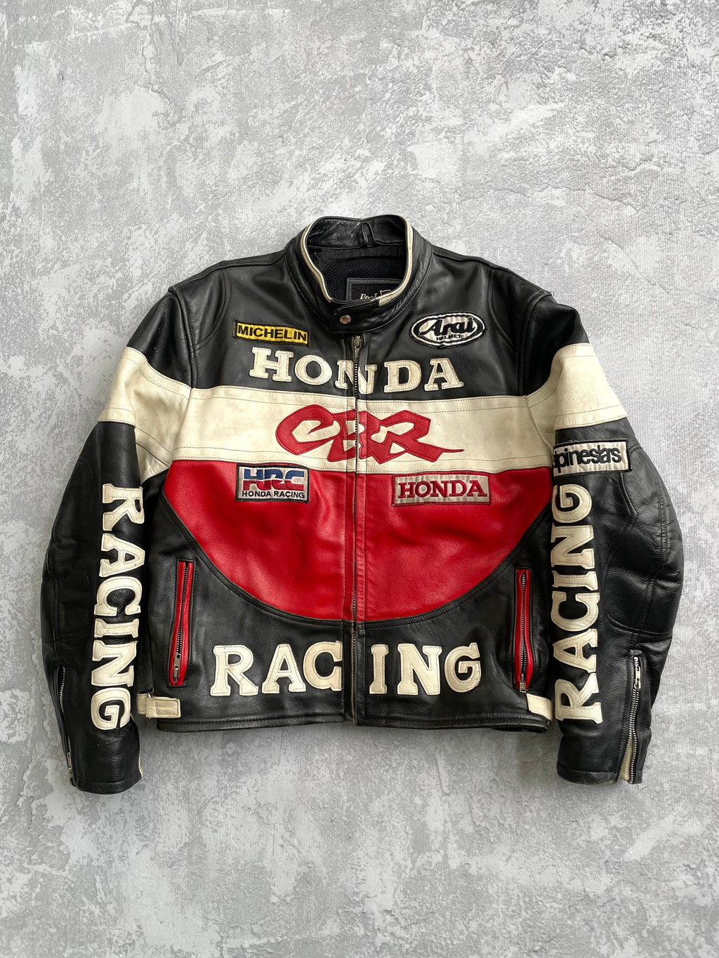 Vintage Honda Racing Leather Biker Boxy Jacket - L