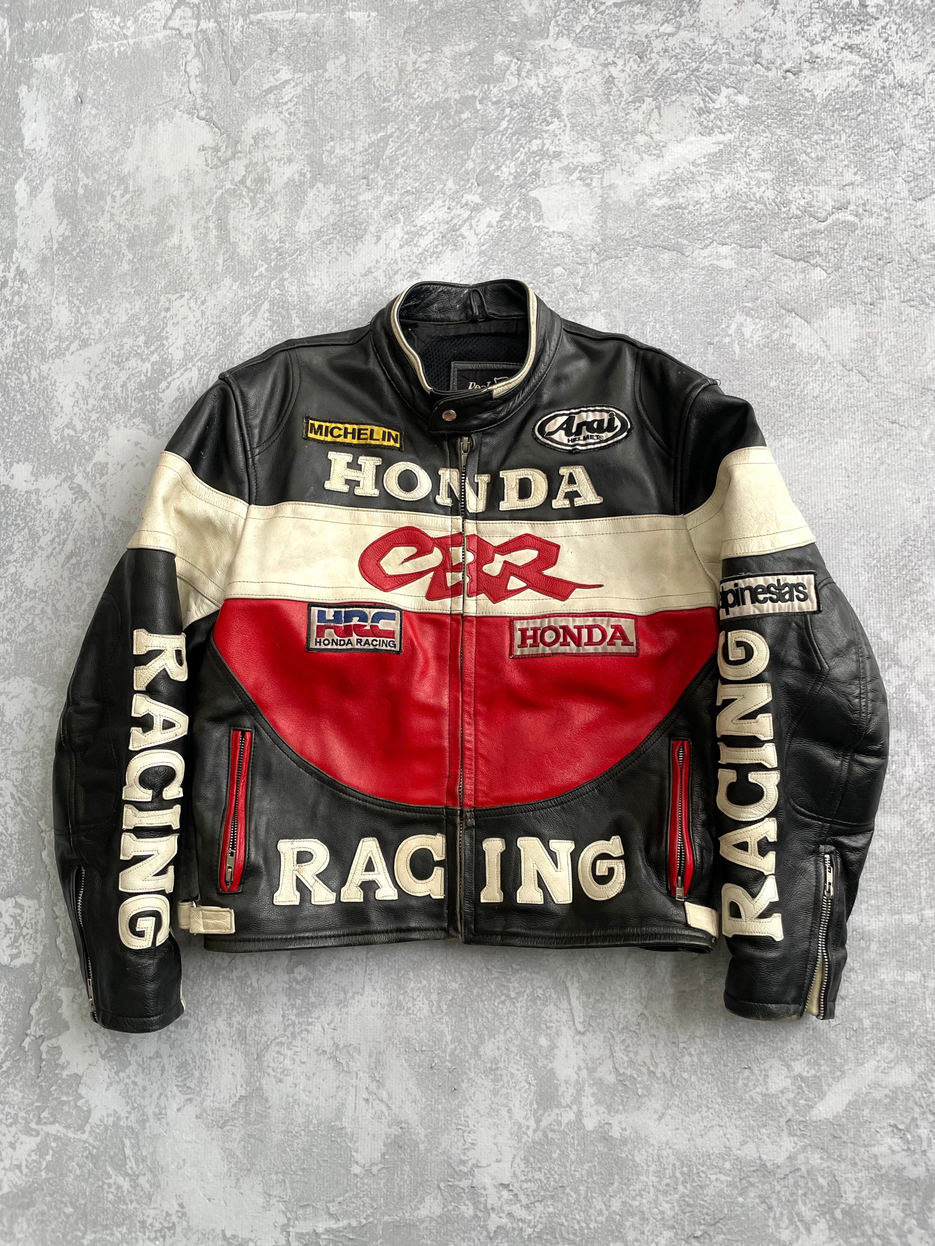 Vintage Honda Racing Leather Biker Boxy Jacket - L