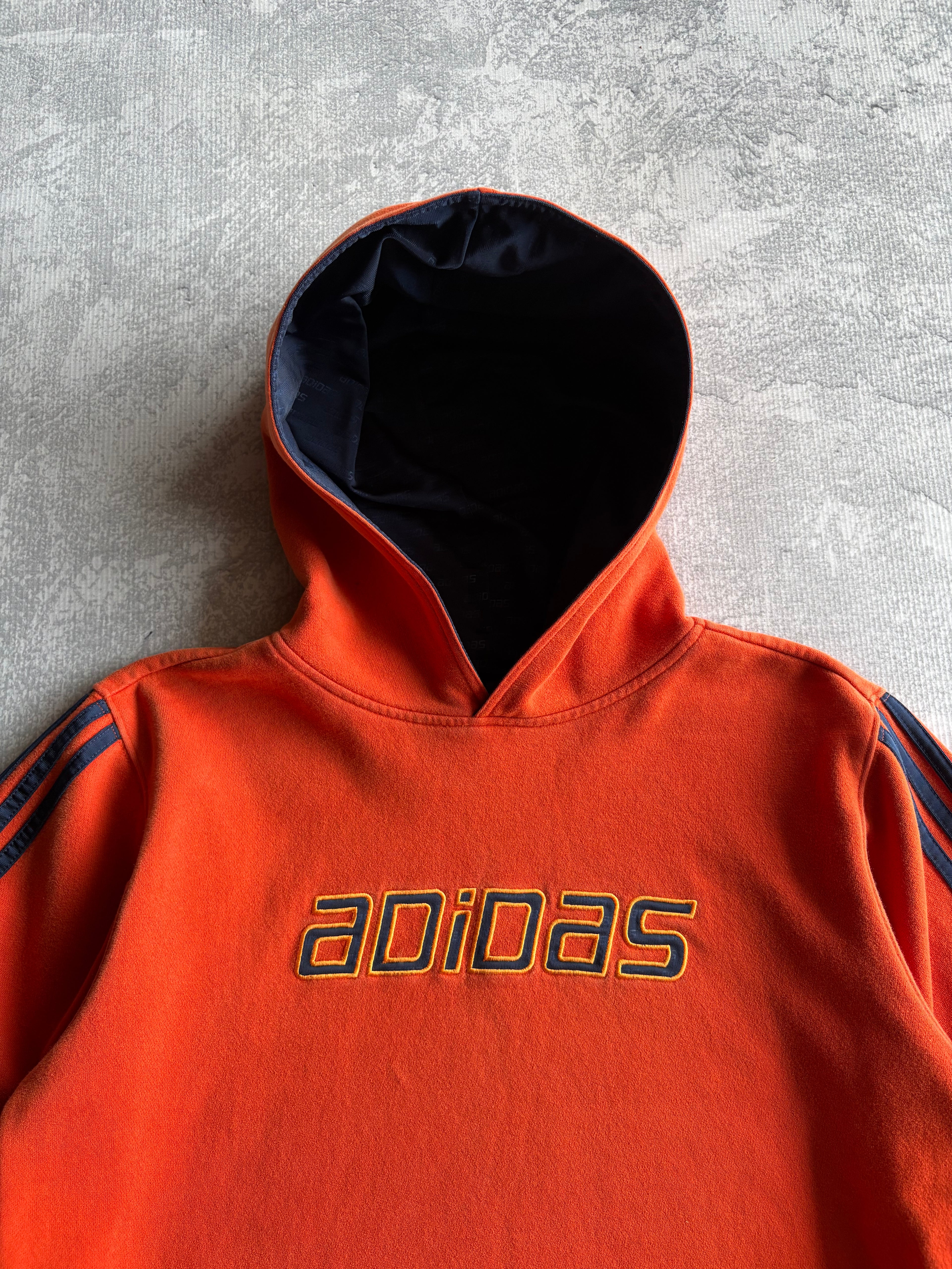 Vintage 90s Adidas Spellout Orange Hoodie - S