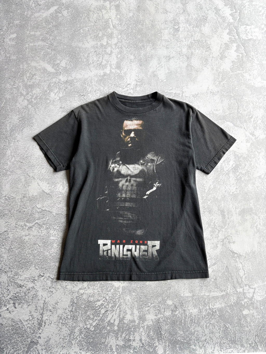 Vintage Marvel Punisher Warzone Big Print Faded Black Tee Shirt - M