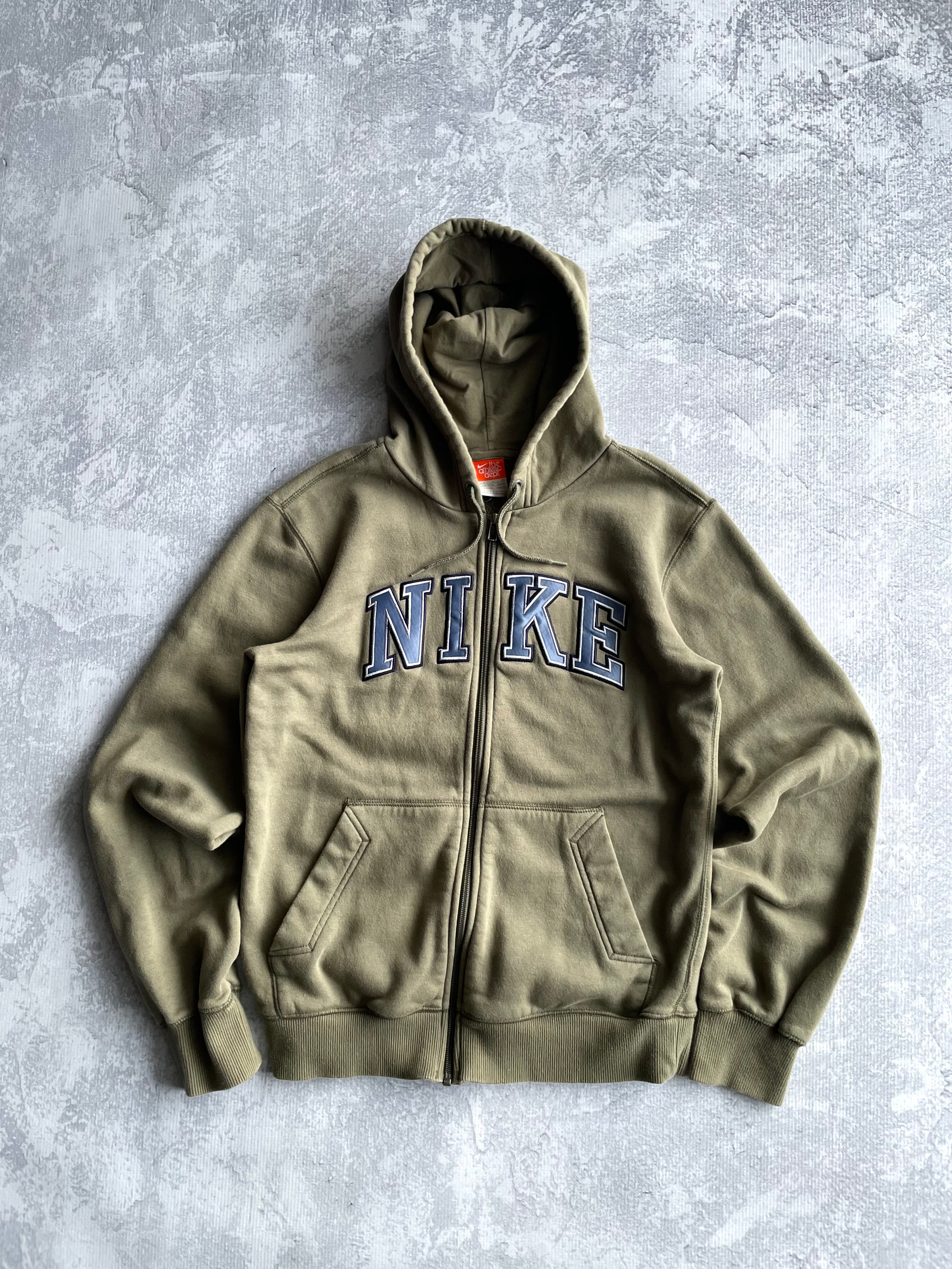 Vintage 2000s Nike Spellout Olive Green Zip Up- M