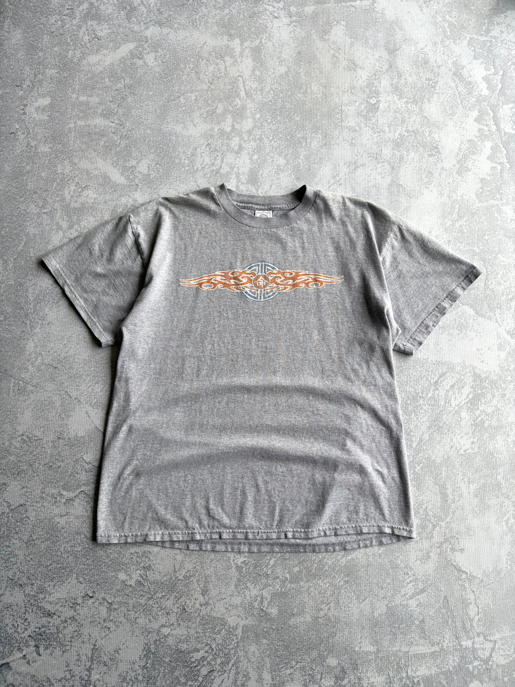 Vintage 90s Flame Center Logo Grey Tee Shirt