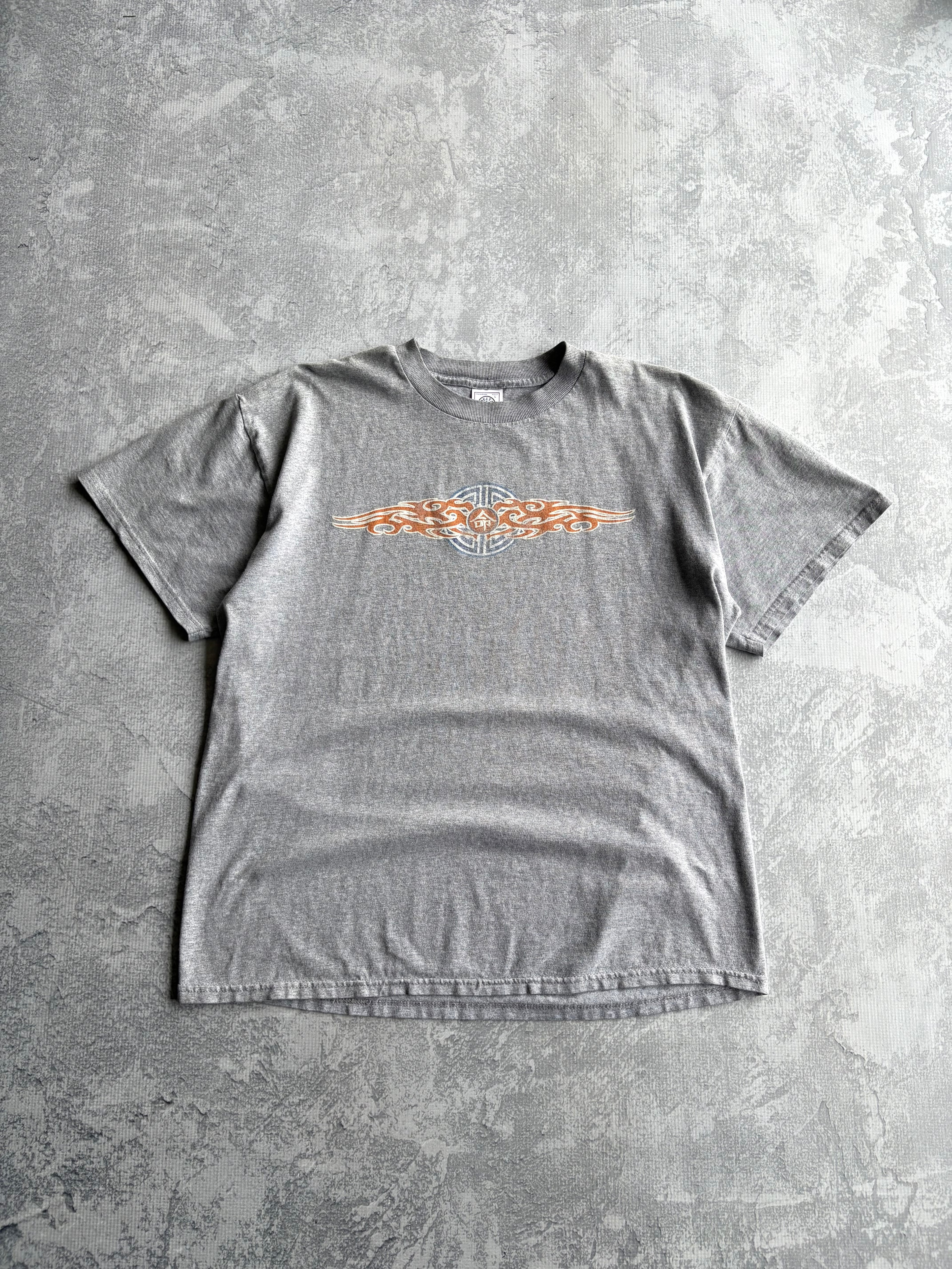 Vintage 90s Flame Center Logo Grey Tee Shirt