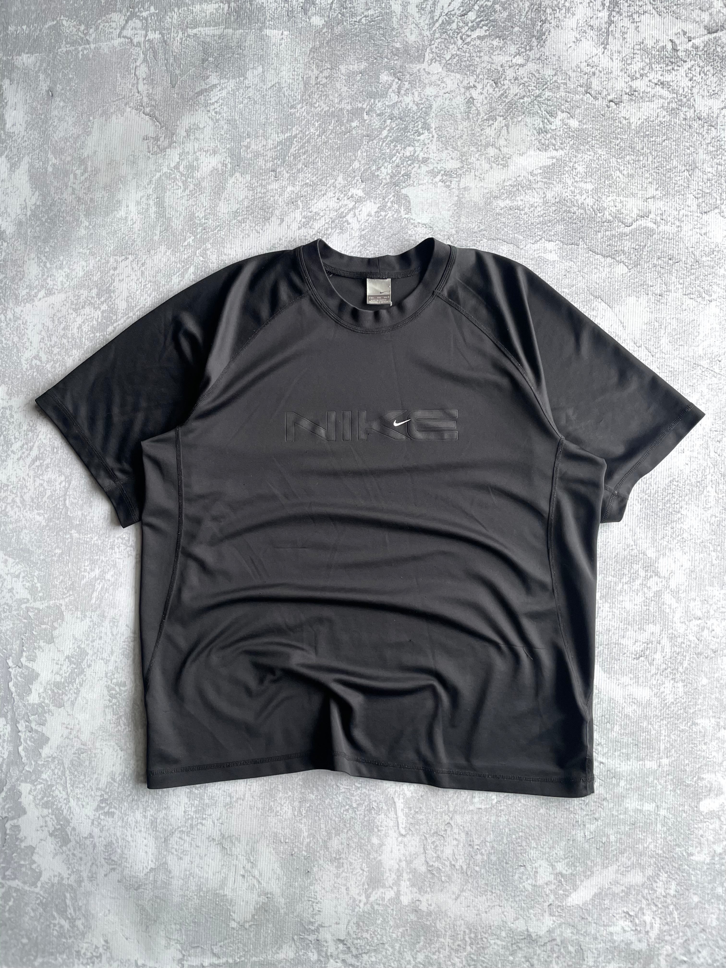 Vintage 2000s Nike Center Spellout Swoosh Black Jersey Tee Shirt - 2XL