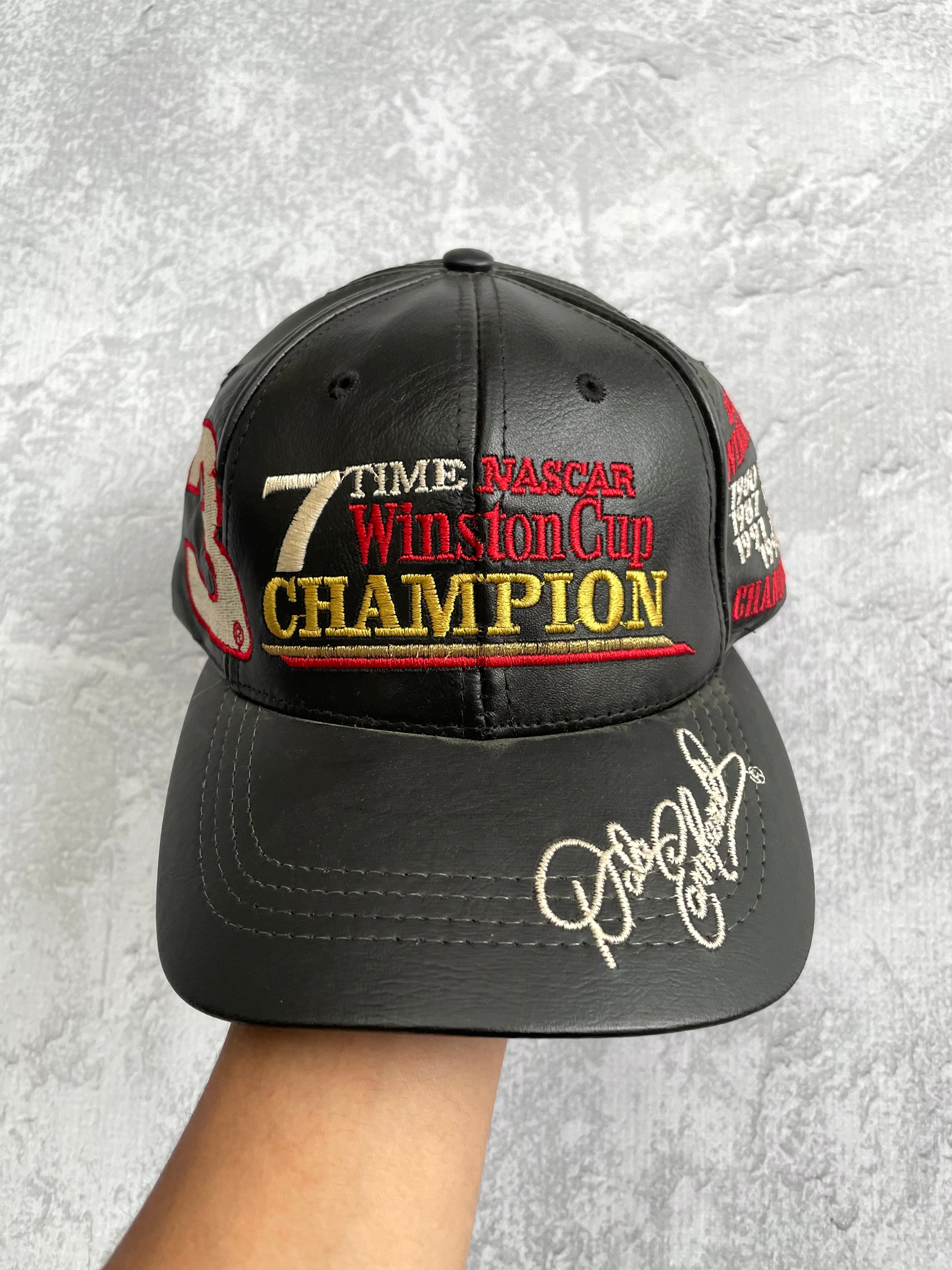 Vintage 90s NASCAR Dale Earnhardt Winston Cup Motorsport Racing Leather Hat Strapback
