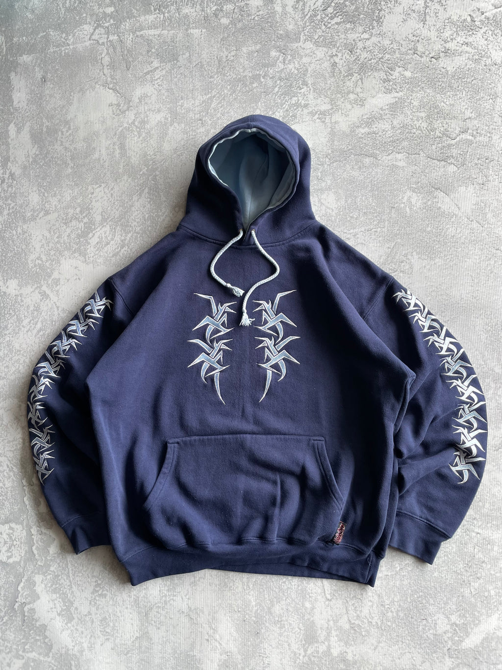 2000s Y2K Saphire Lounge Tribal Spike Grunge Navy Hoodie - L