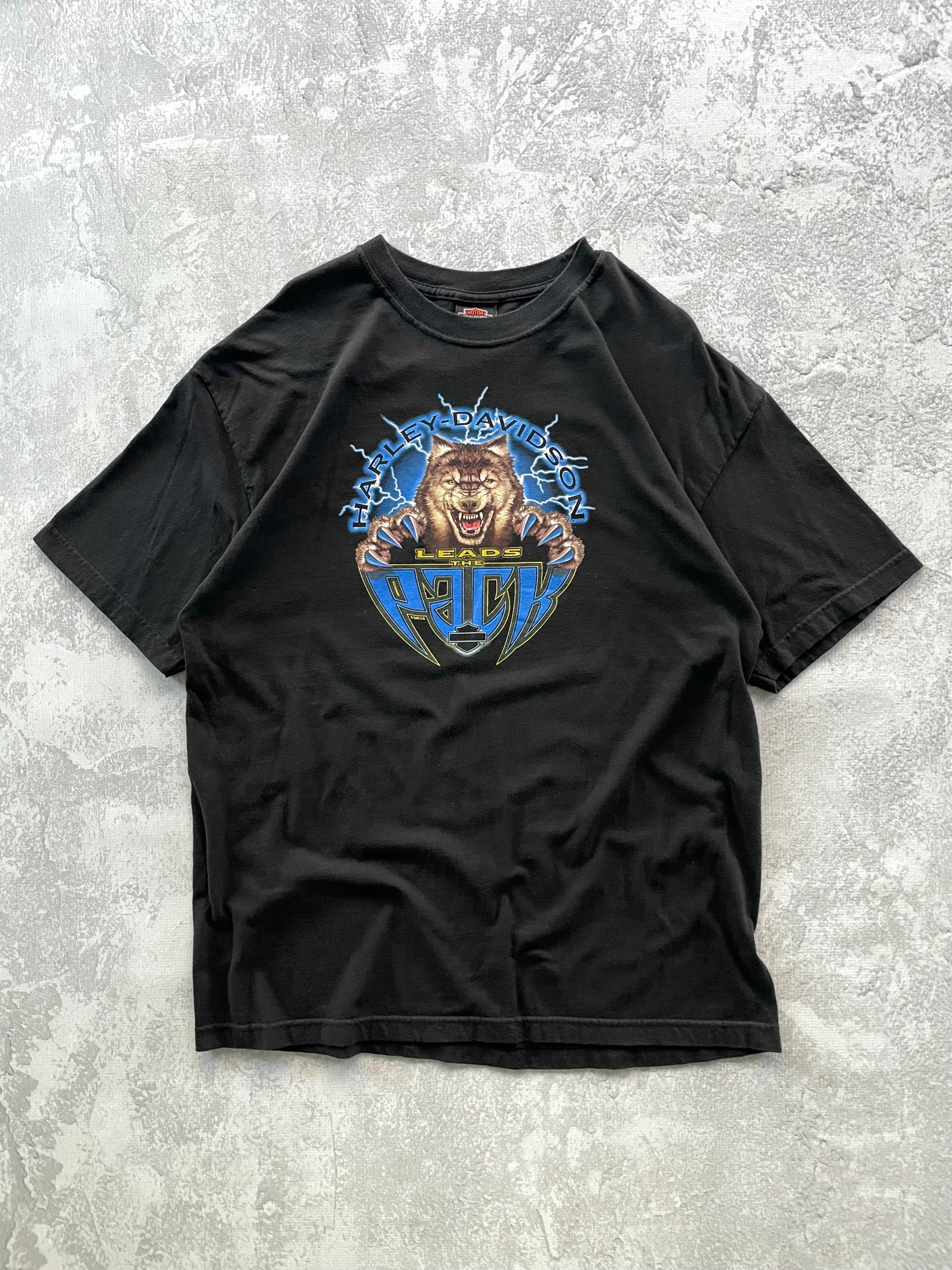 Vintage 2000 Harley Davidson Leader of the Pack Wolf Lightning Tee Shirt - XL