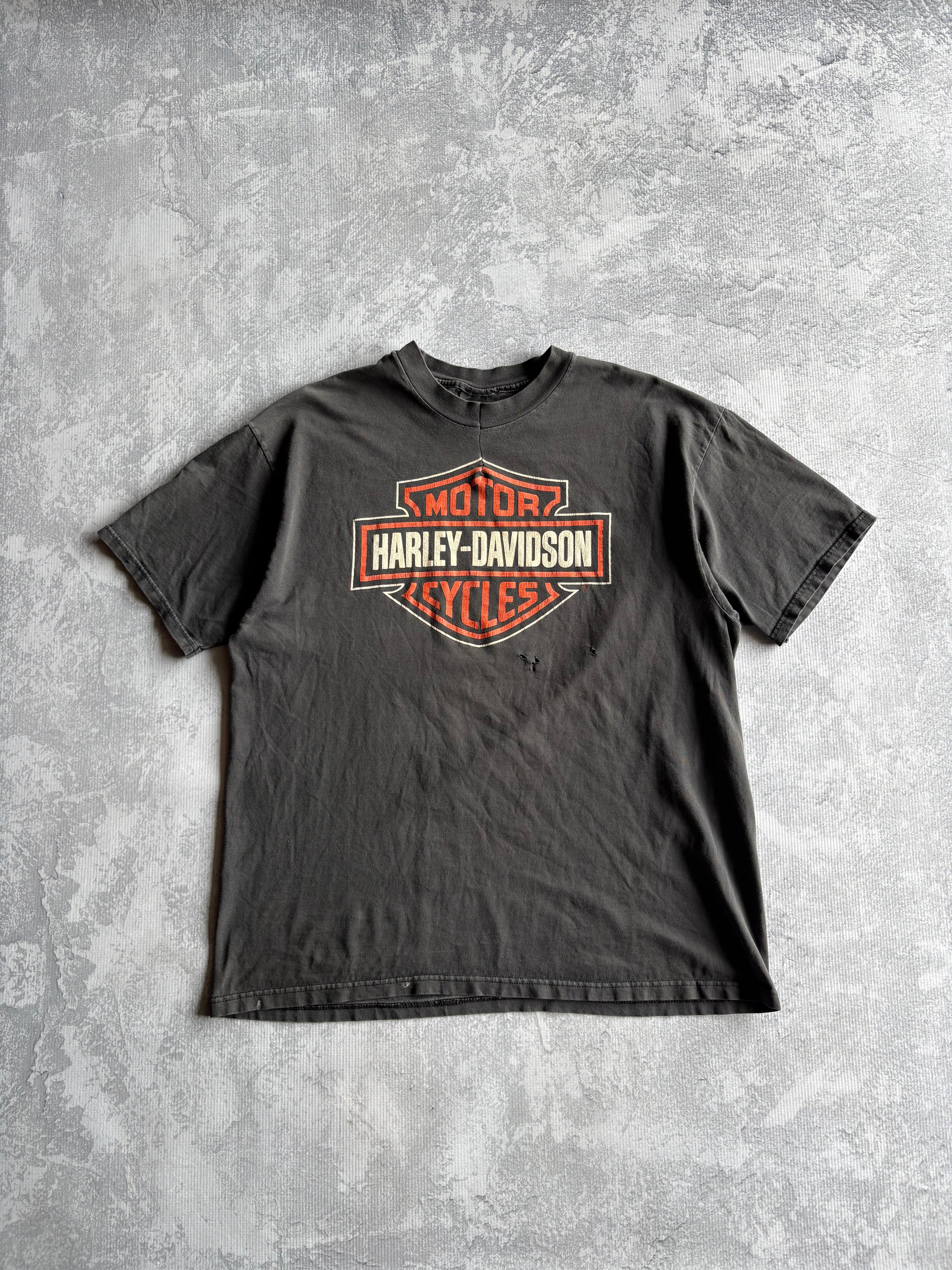 Vintage 90s Harley Davidson Logo Distressed Black Tee Shirt - XL