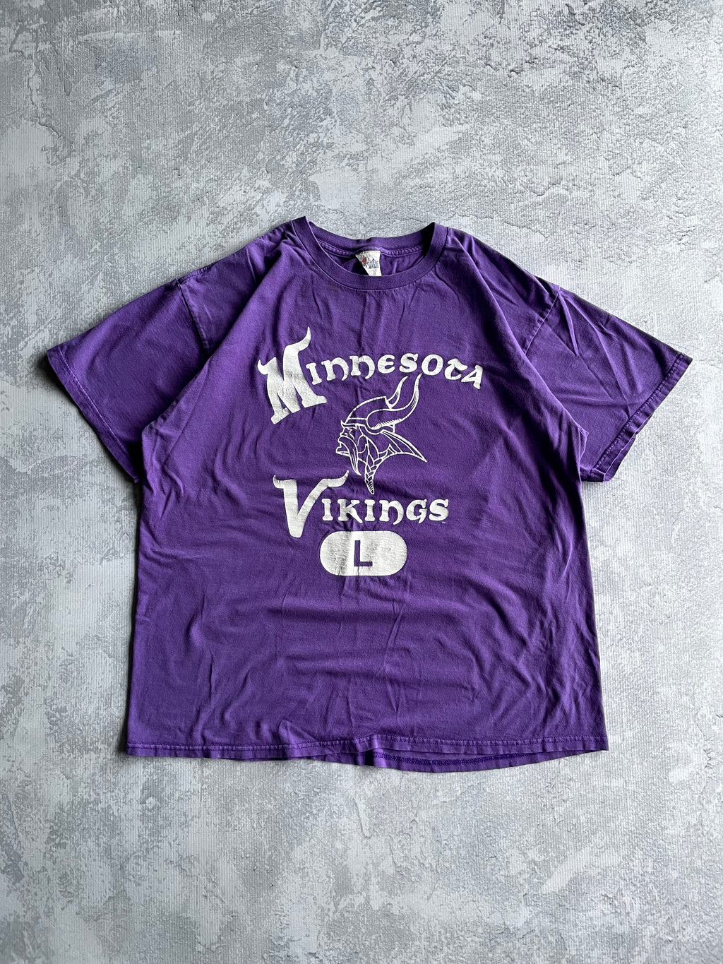 Vintage 90s Minnesota Vikings Purple Spellout Logo Tee Shirt - L