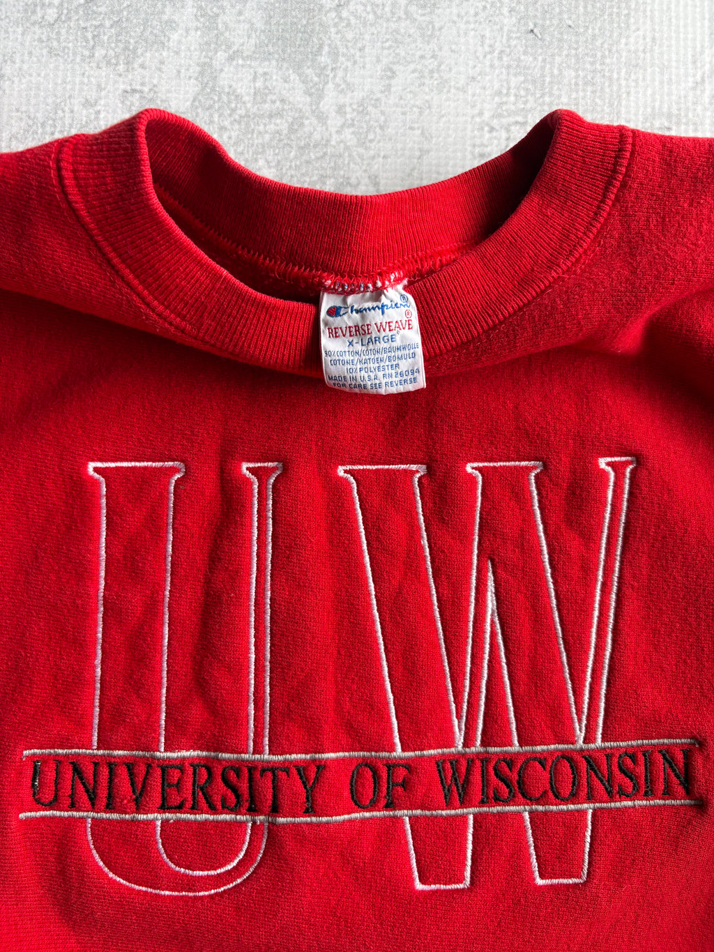 Vintage 90s Wisconsin Badgers Champion Reverse Weave Red Sweatshirt - XL