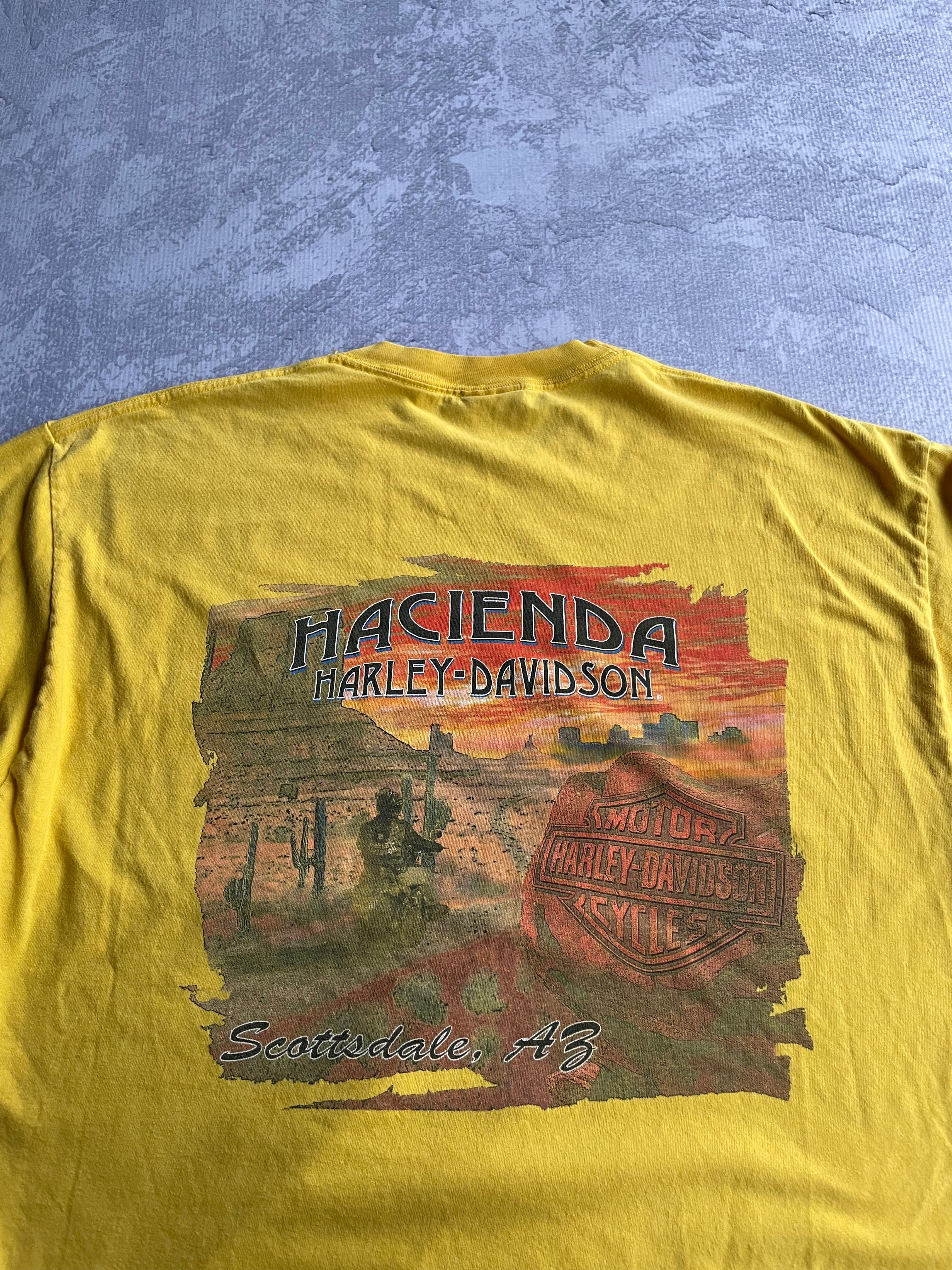 Vintage 2004 Harley Davidson Center Logo Yellow Flame Longsleeve - L