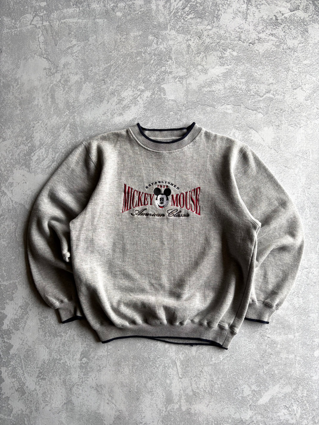 Vintage 90s Disney Mickey Mouse Embroidered Grey Sweatshirt - L