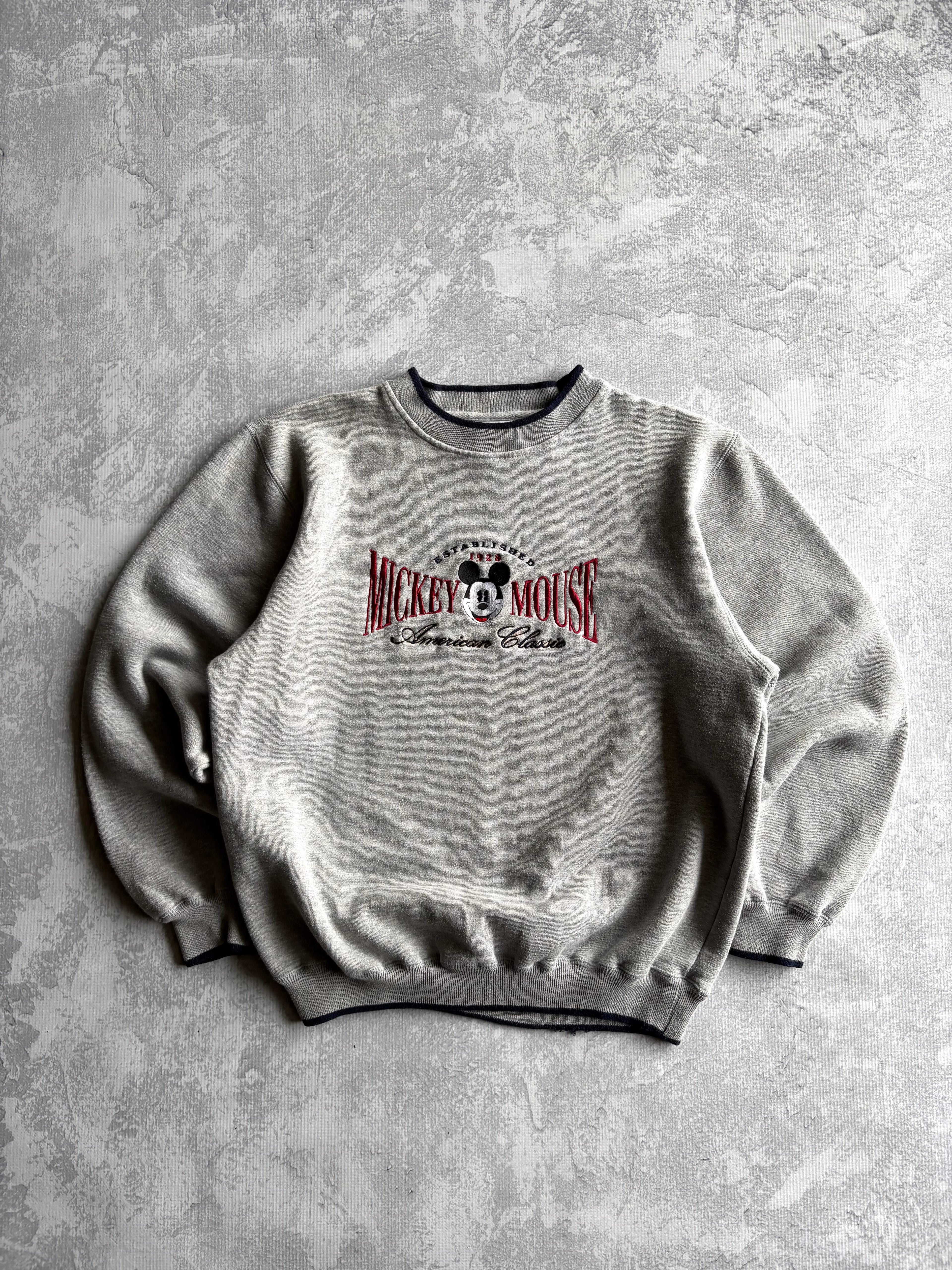 Vintage 90s Disney Mickey Mouse Embroidered Grey Sweatshirt - L