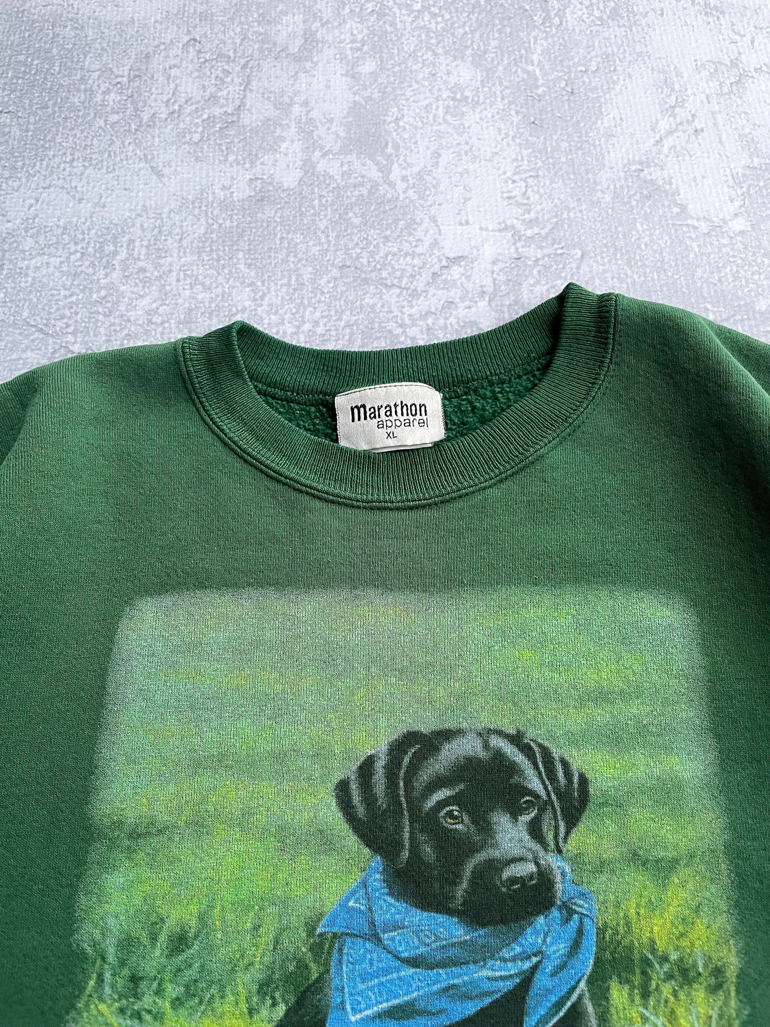 Vintage 90s Ducks Unlimited Black Lab Dog Nature Green Sweater Crewneck - XL