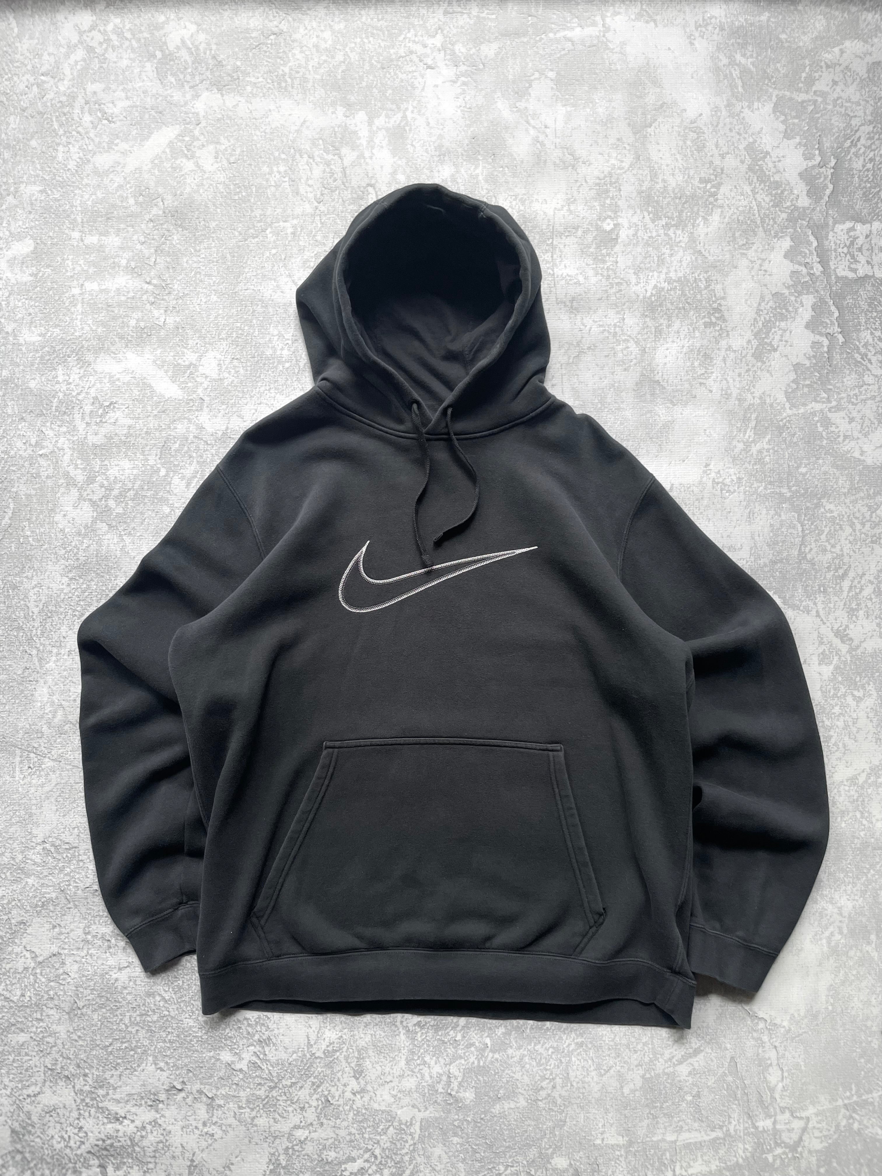 Y2k Nike Center Swoosh Black Hoodie - XL