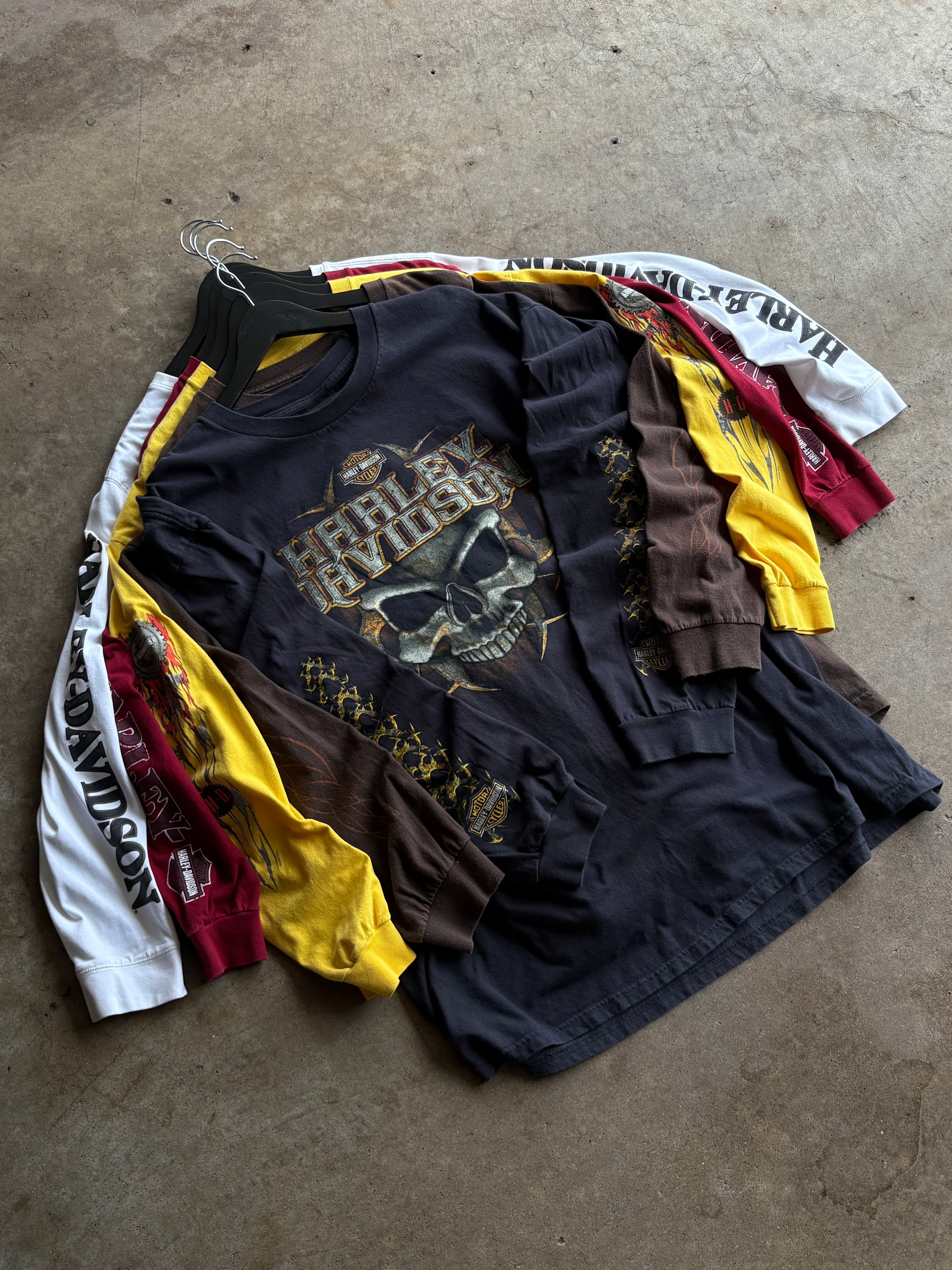 Vintage Harley Davidson Skull Black Longsleeve Tee Shirt - 3XL