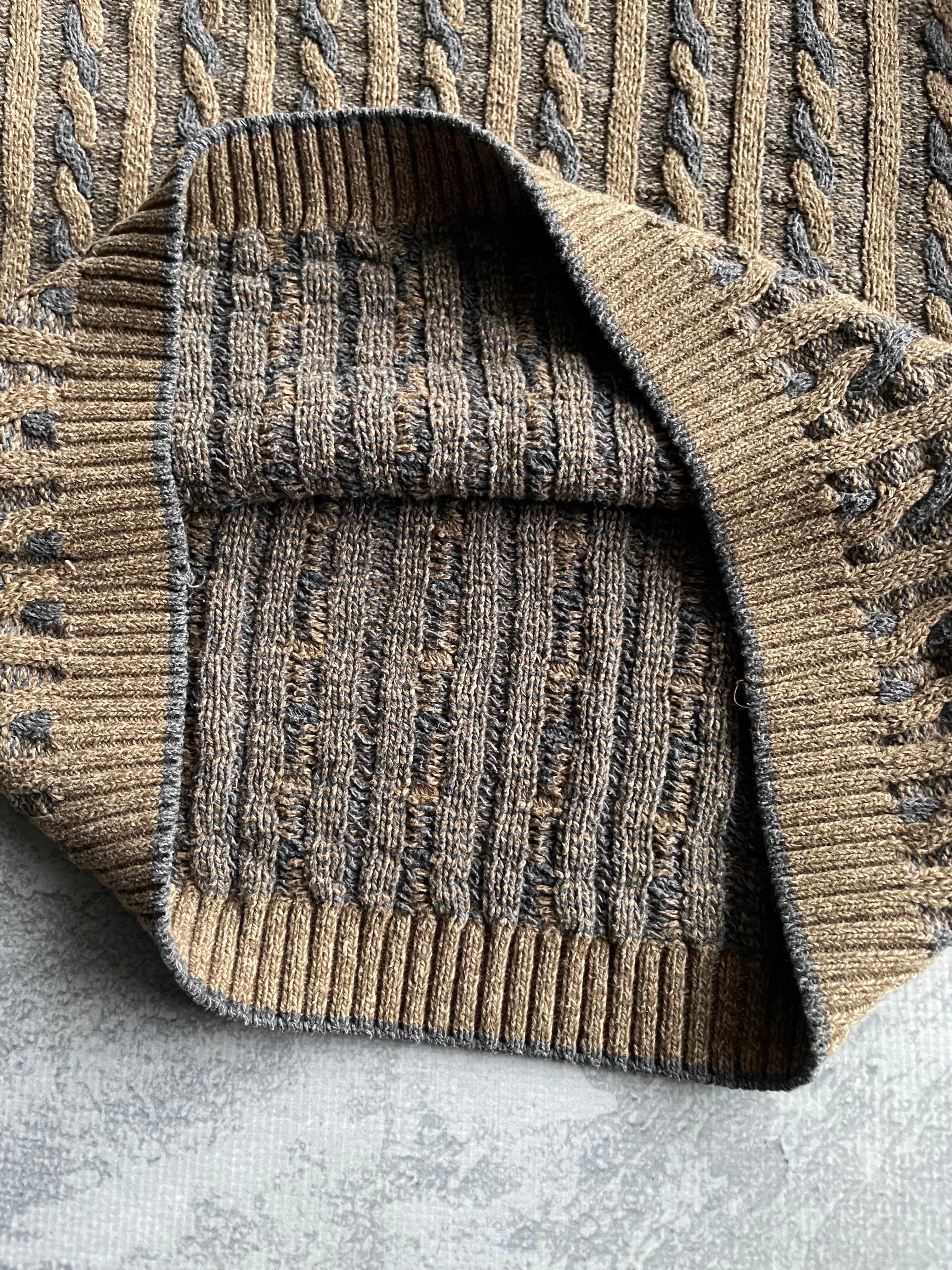 Vintage 90s Croft and Barrow Abstract Geometric Coogi Style Beige/Gray Knit Sweater - L