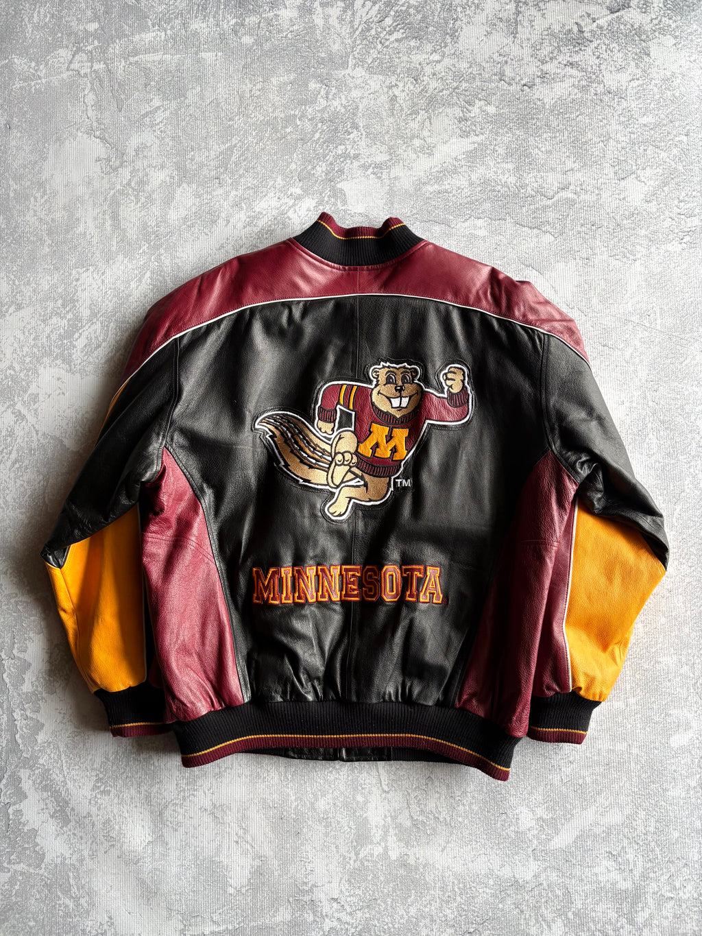 Vintage 90s Minnesota Gophers GI-3 Embroidered Leather Jacket - L