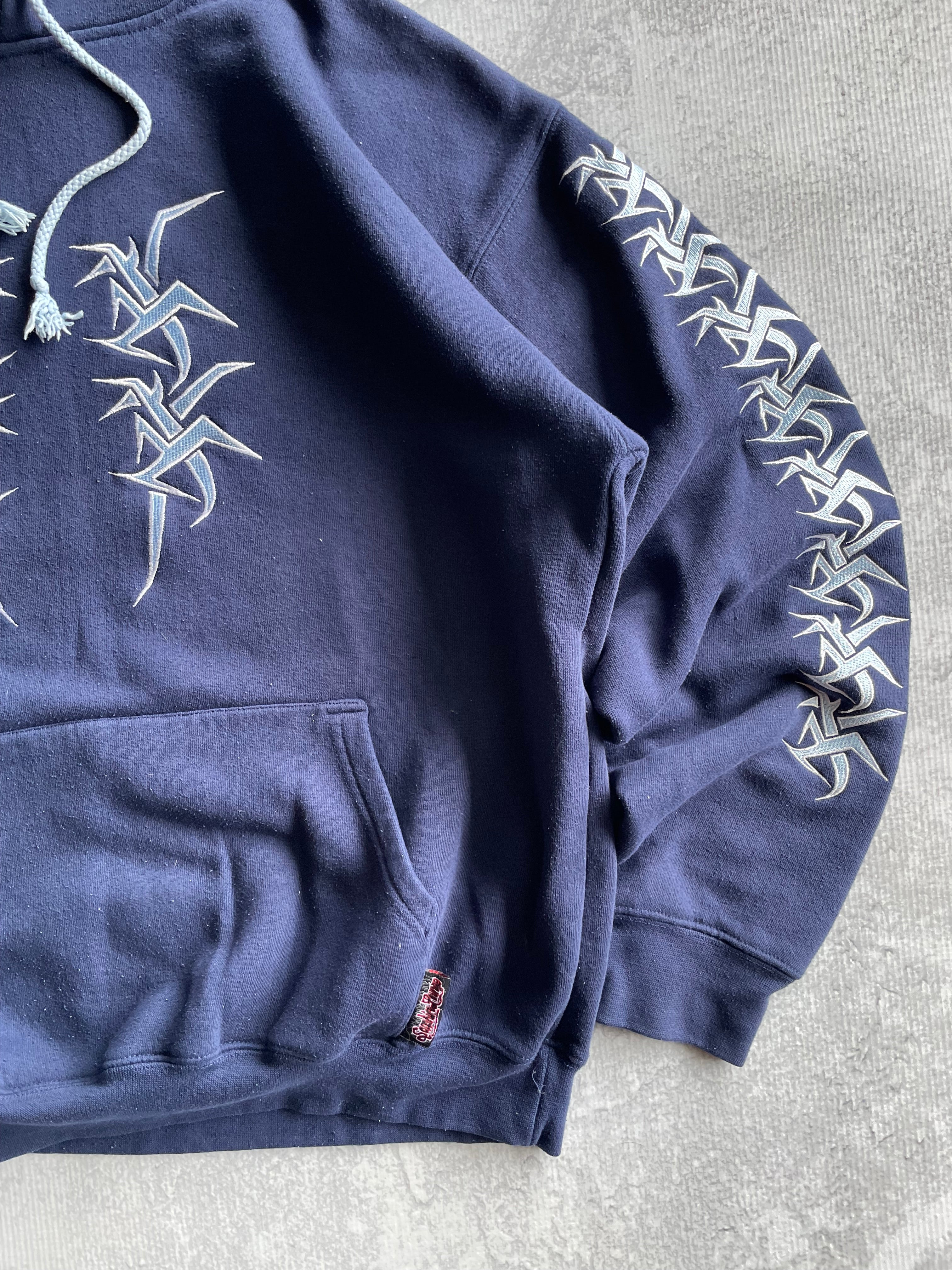 2000s Y2K Saphire Lounge Tribal Spike Grunge Navy Hoodie - L