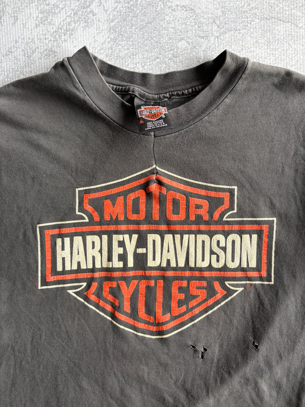 Vintage 90s Harley Davidson Logo Distressed Black Tee Shirt - XL
